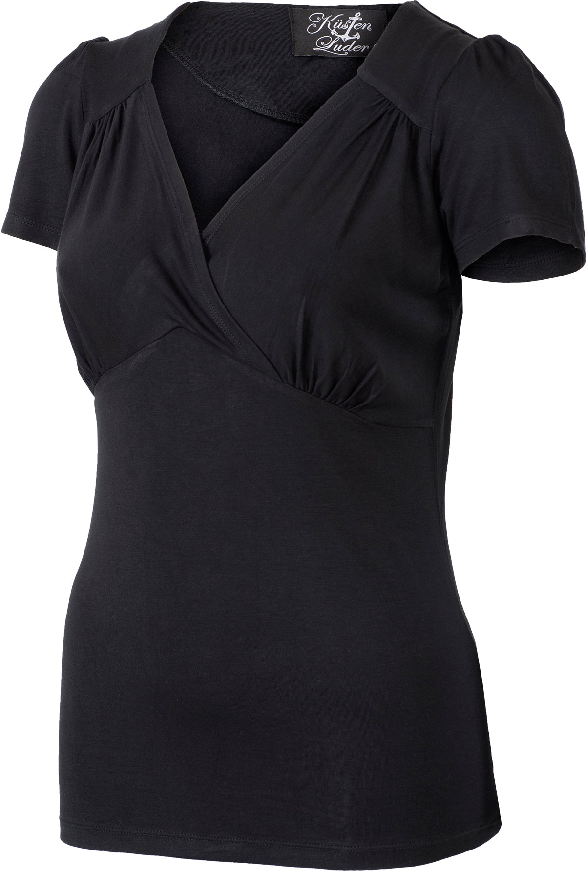 Kuestenluder_MEELAH_Vintage_V-NECK_Wickeloptik_Kurzarm_SHIRT_Schwarz-2