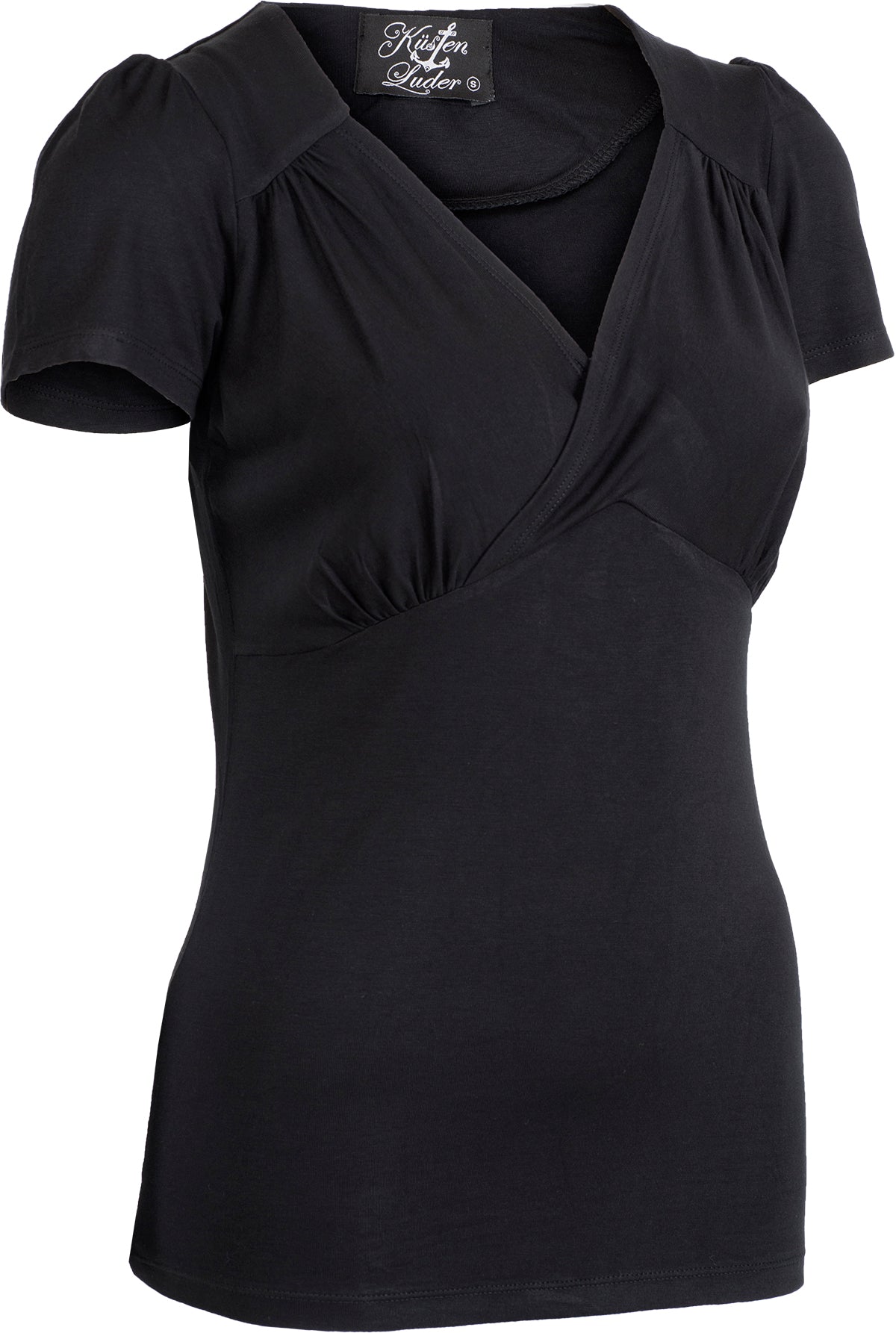 Kuestenluder_MEELAH_Vintage_V-NECK_Wickeloptik_Kurzarm_SHIRT_Schwarz-3