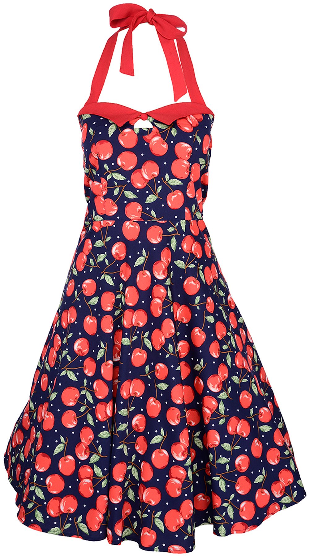 Kuestenluder_MELIA_Cherry_Kirschen_Polka_Dots_Neckholder_SWING_Dress_Kleid_killer_kirsche