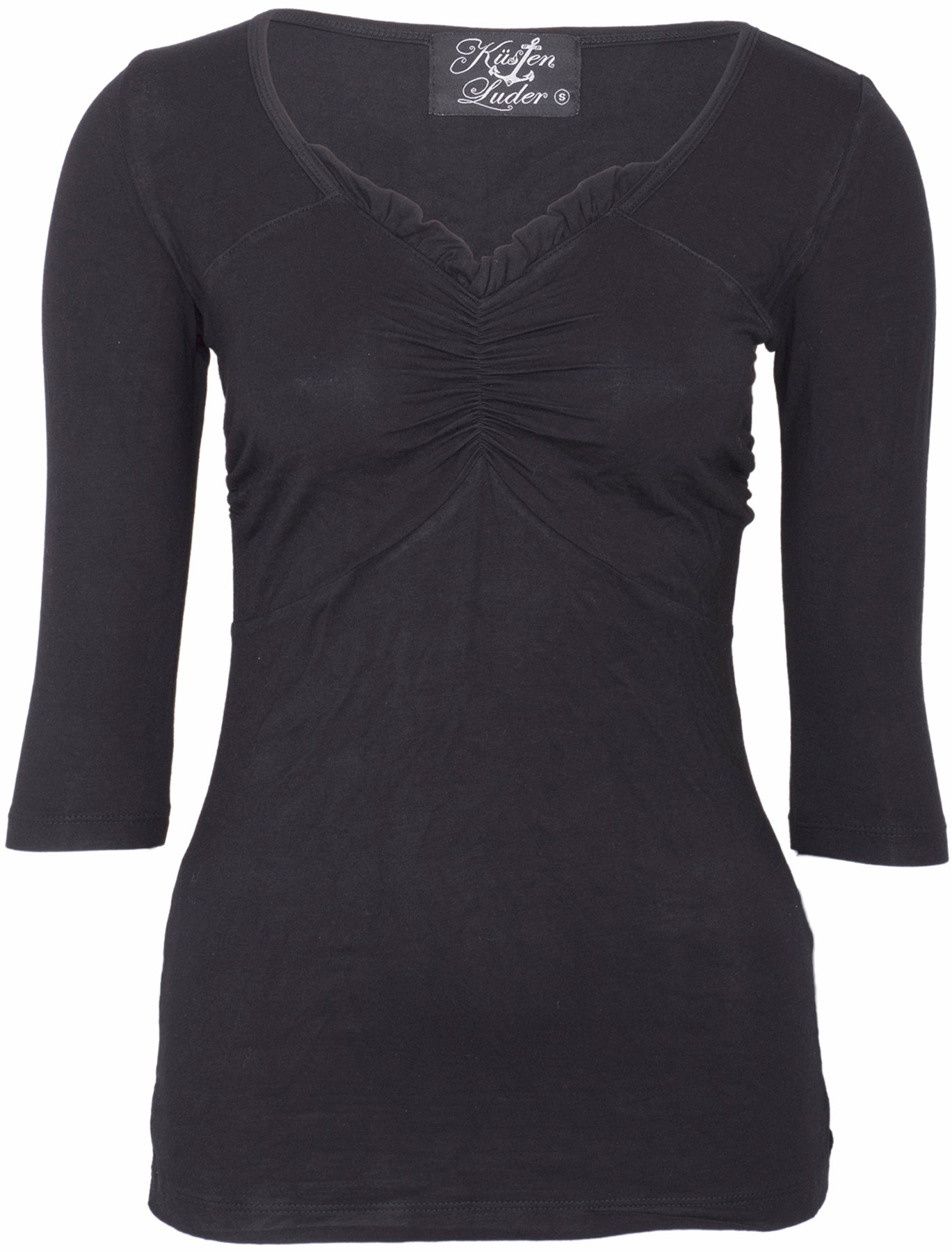 Kuestenluder_MIKI_Pin_Up_RUFFLE_V-Neck_50s_Retro_SHIRT_-_Blk_killer_kirschevYGclhdXfnkgU