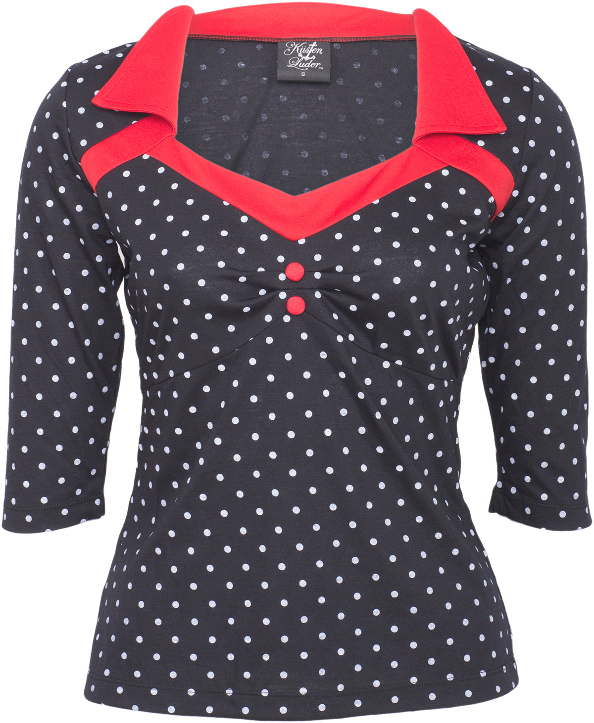 Kuestenluder_MISSY_Punkte_POLKA_DOTS_Red_Collar_Retro_PIN_UP_Shirt