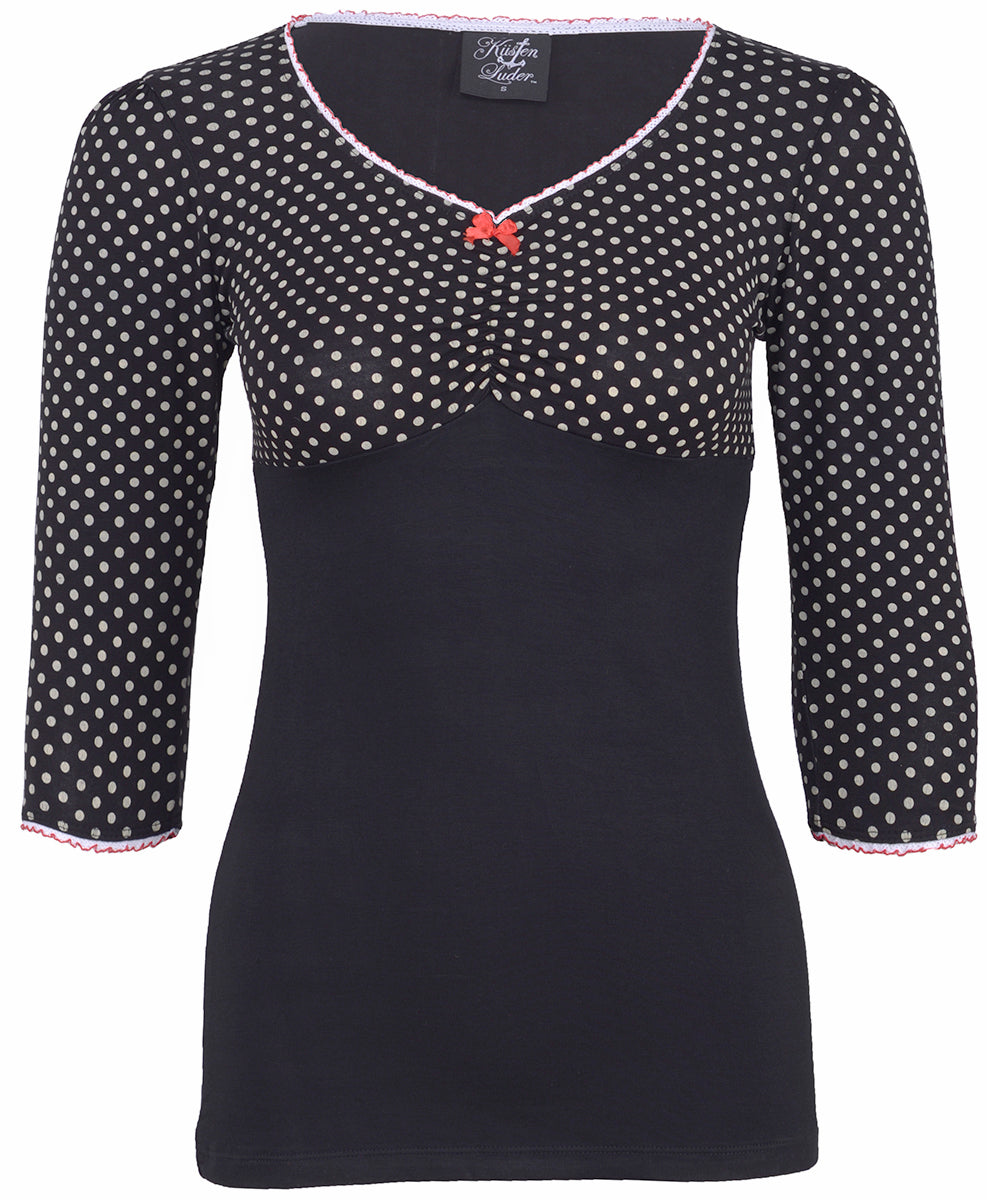 Kuestenluder_MITZIE_Punkte_Polka_Dots_Retro_V-Neck_Pin_Up_SHIRT