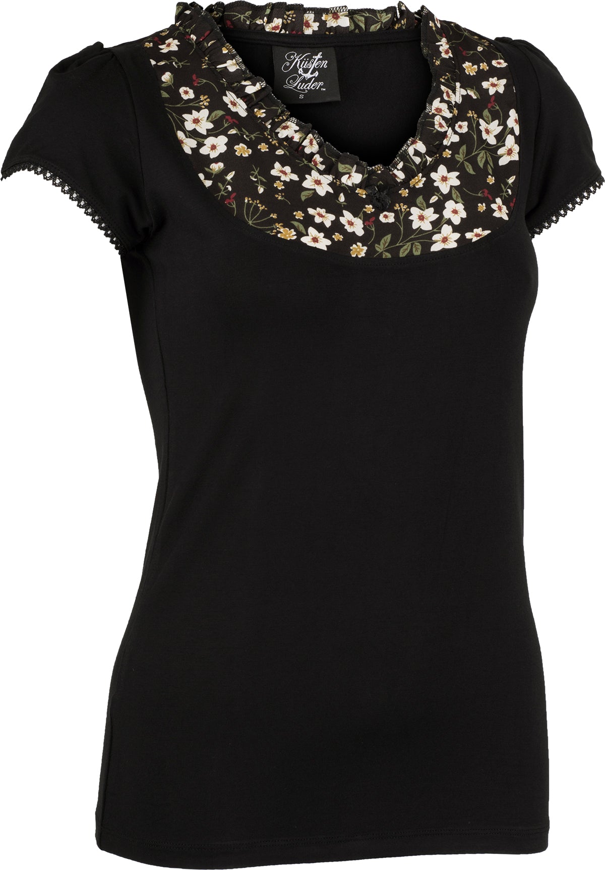 Kuestenluder_NAVIA_Vintage_FLORAL_Ruffle_Kurzarm_Oberteil_SHIRT_Schwarz-3790iluKMrbdBz