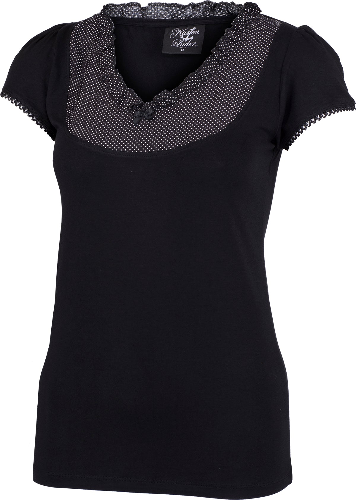 Kuestenluder_NAVIA_Vintage_POLKA_DOT_Ruffle_Bow_Kurzarm_Oberteil_SHIRT-2