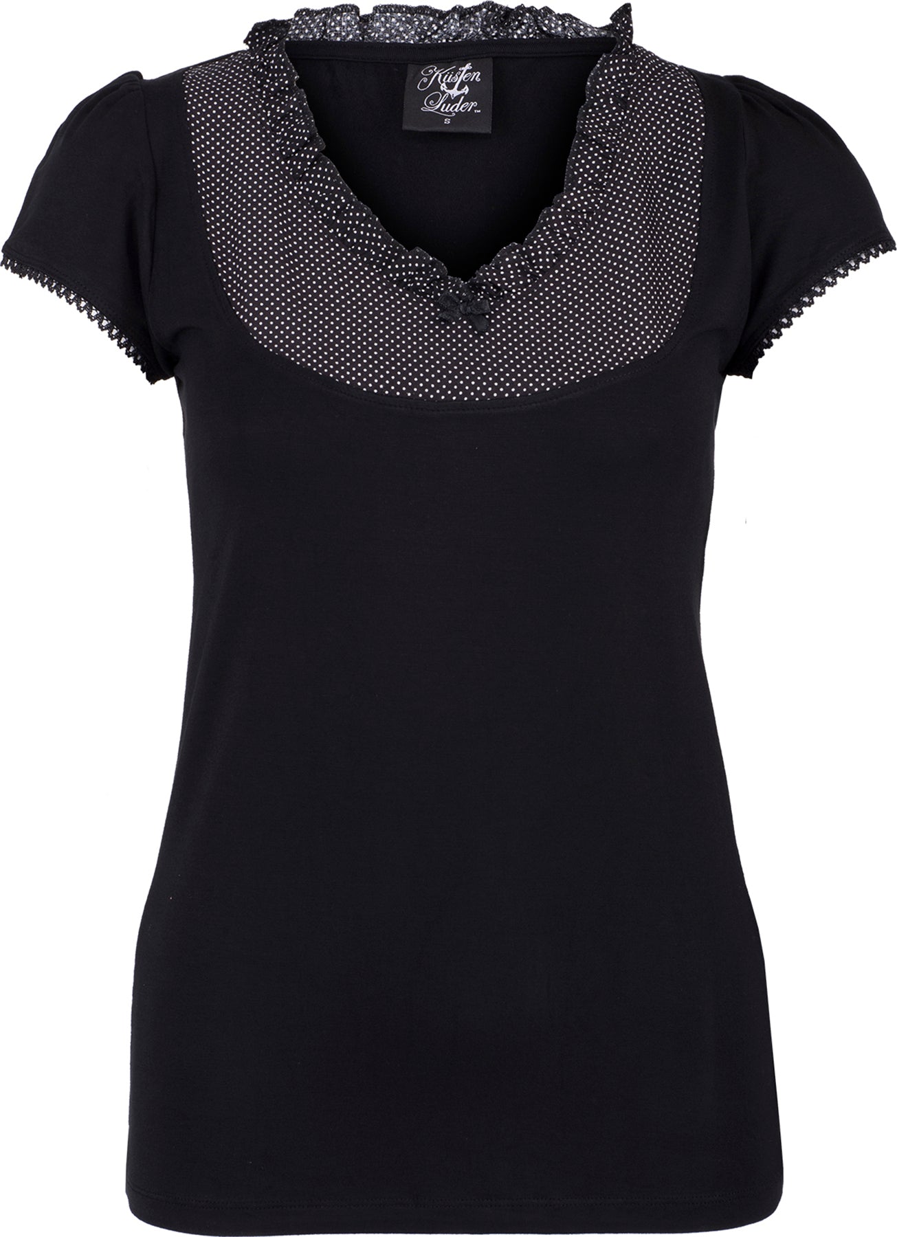 Kuestenluder_NAVIA_Vintage_POLKA_DOT_Ruffle_Bow_Kurzarm_Oberteil_SHIRT_killer_kirscheIlSbzPA6nKz2R