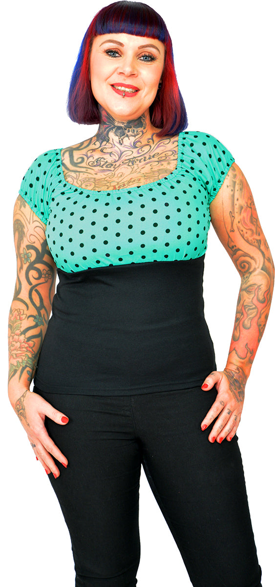 Kuestenluder_NEELY_50s_POLKA_DOT_Vintage_PIN_UP_Bluse_SHIRT_Tuerkis-1