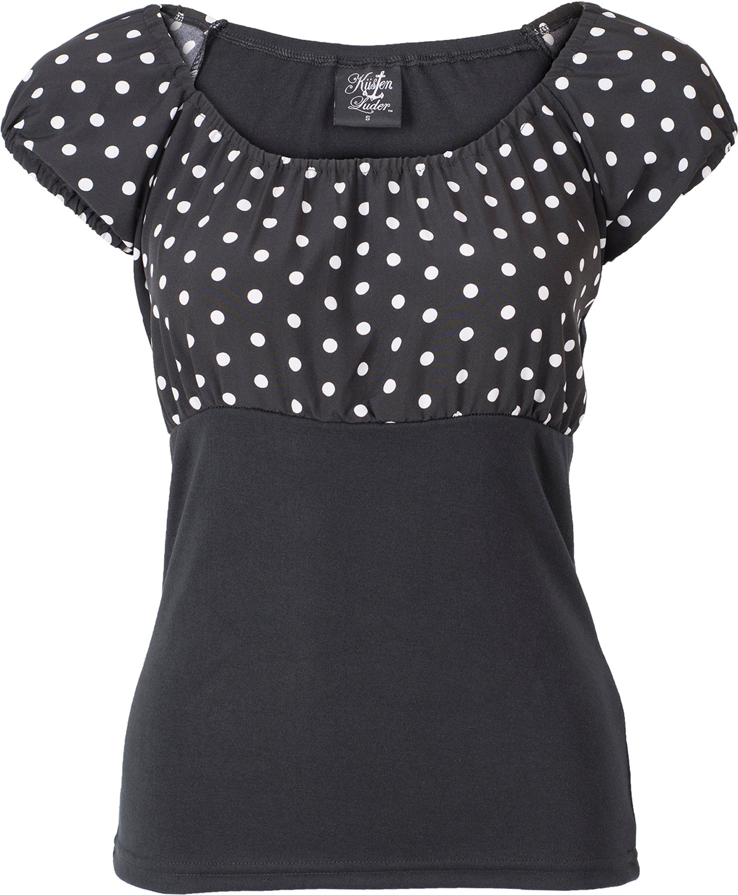 Kuestenluder_NEELY_50s_PUNKTE_Vintage_POLKA_DOT_Bluse_SHIRT_Schwarz_killer_kirsche