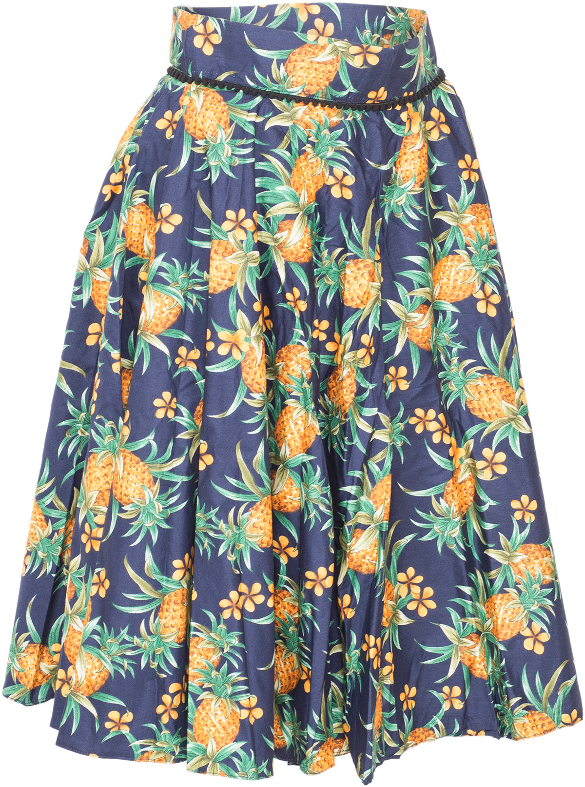 Kuestenluder_NEVAEH_Tropical_ANANAS_Frangipani_BLUMEN_Swing_Skirt_ROCK_Blau-2
