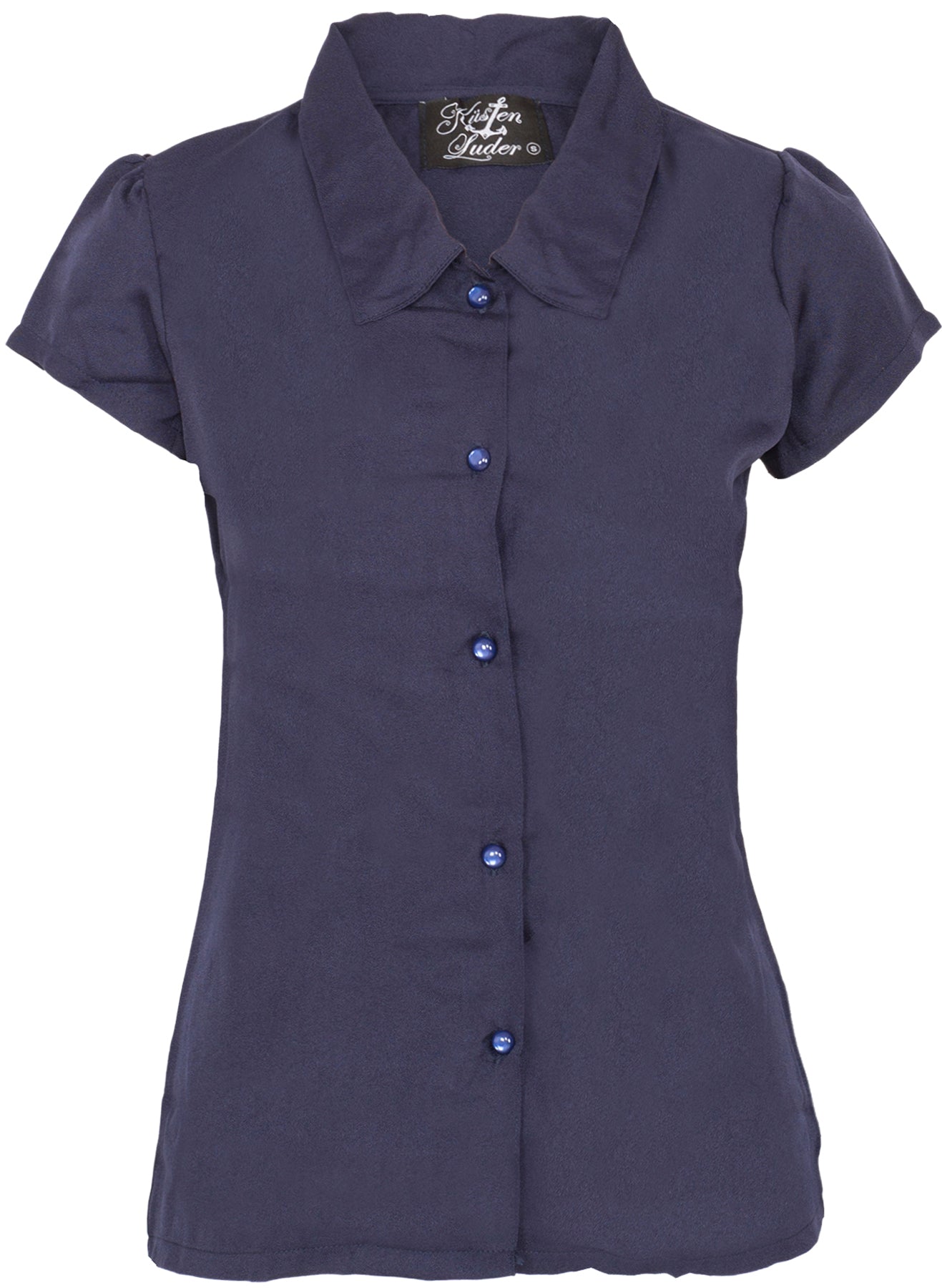 Kuestenluder_NOELY_Vintage_BASIC_Retro_50s_Kurzarm_BLUSE_Shirt_-_Navy_killer_kirscheA9lj6mrVFZYV7