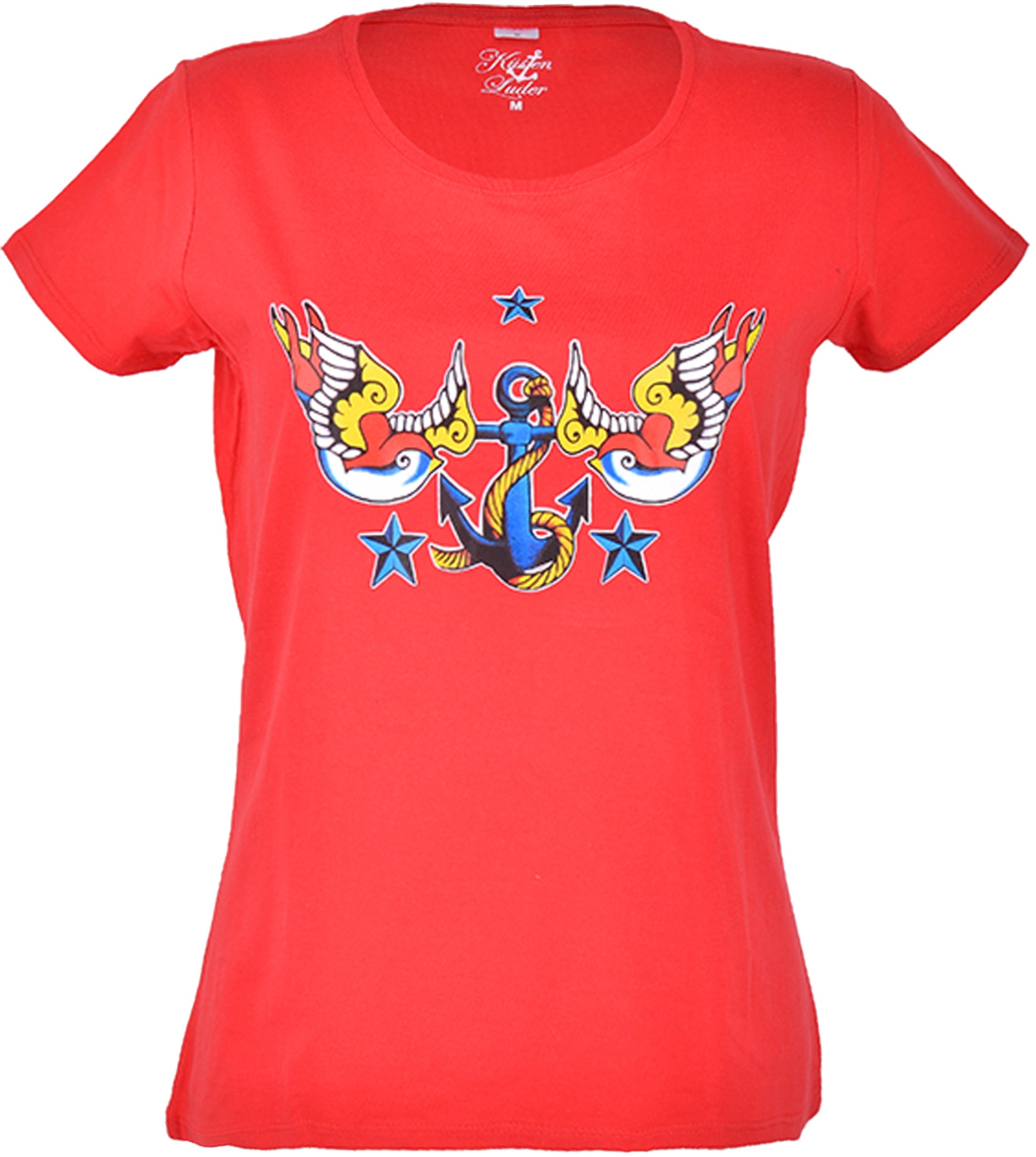 Kuestenluder_OLDSCHOOL_ANCHOR_Tattoo_Schwalben_Anker_Sailor_Girlie_Motiv_Kurzarm_T-SHIRT_Rot_killer_kirsche