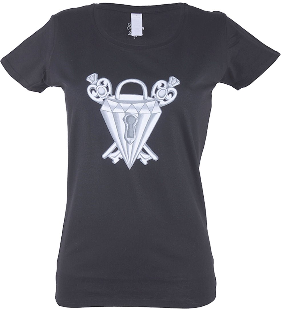 Kuestenluder_Oldschool_DIAMOND_KEY_Schluessel_Motiv_Kurzarm_Girlie_T-SHIRT_-_Schwarz_killer_kirsche