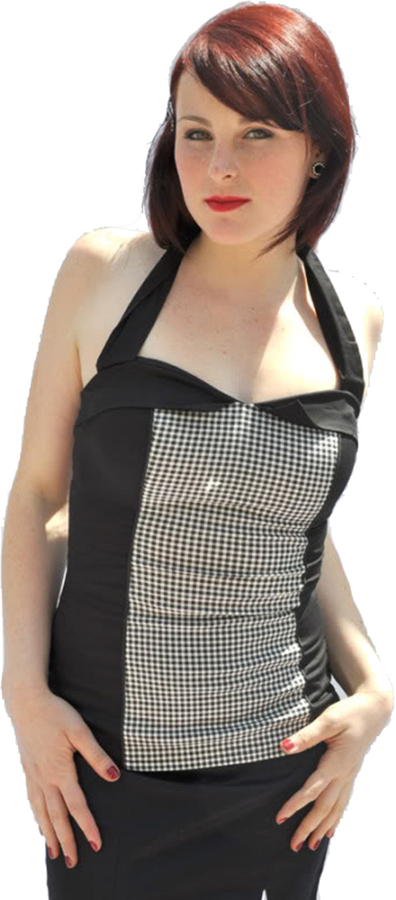 Kuestenluder_PIN_UP_Pepita_GINGHAM_Neckholder_TOP_-_Schwarz_killer_kirscheVK1L9wprOhayk