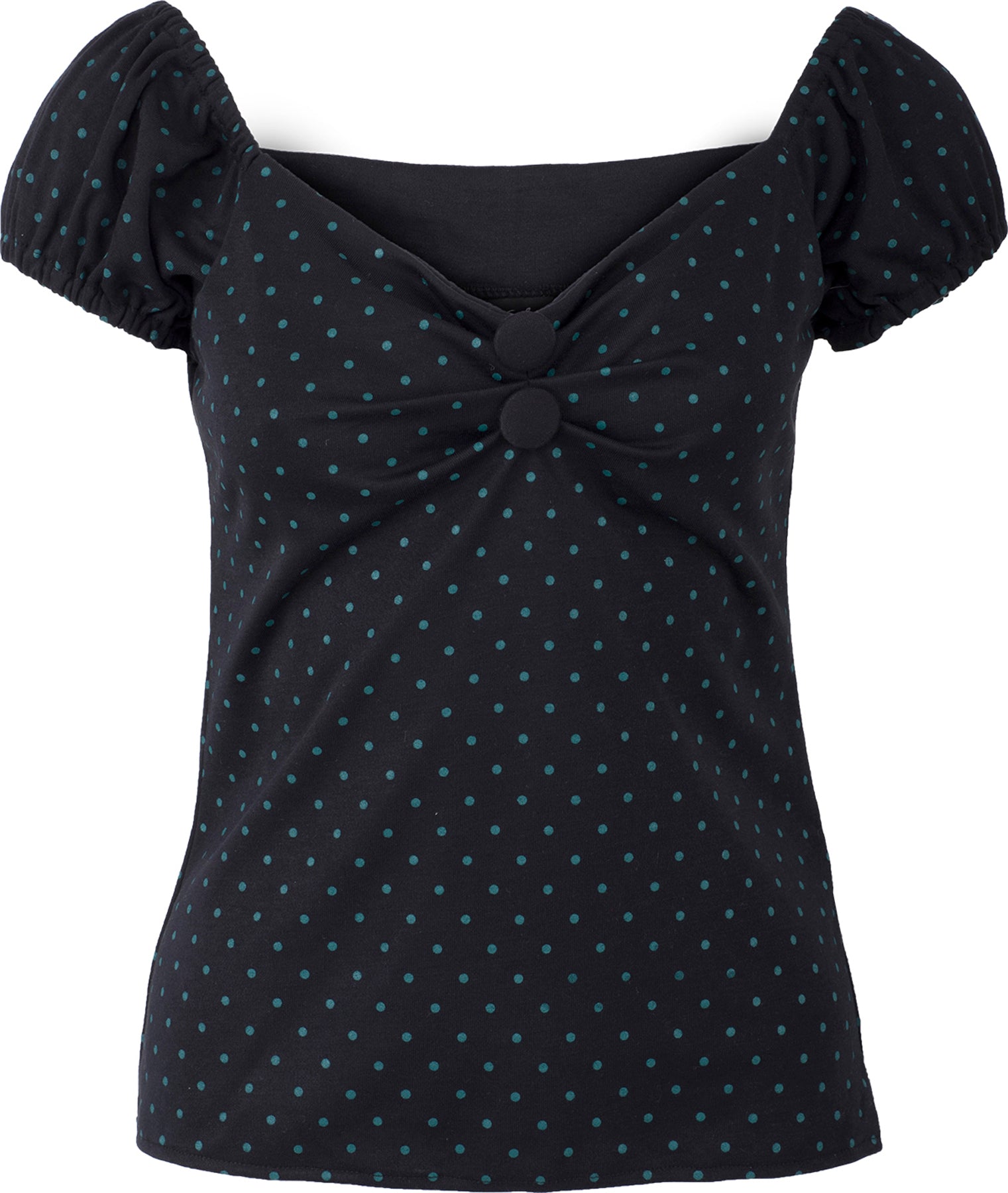 Kuestenluder_QUINCY_Vintage_POLKA_DOT_Oberteil_BLUSENSHIRT_Schwarz-Petrol_killer_kirscheXm0rfDnT6YfS3