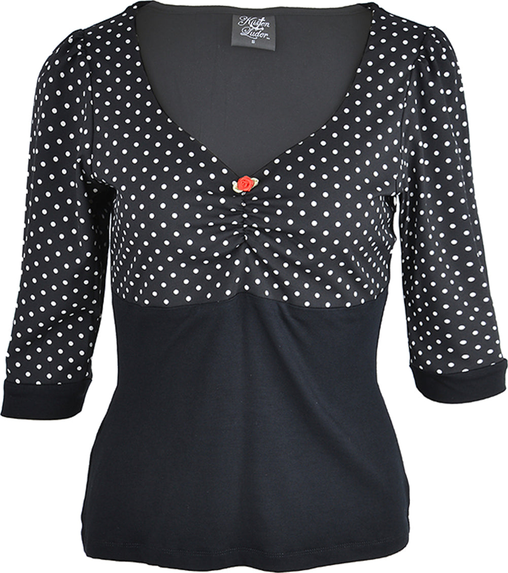 Kuestenluder_RANDY_V-Neck_Vintage_POLKA_DOTS_Rose_Retro_SHIRT