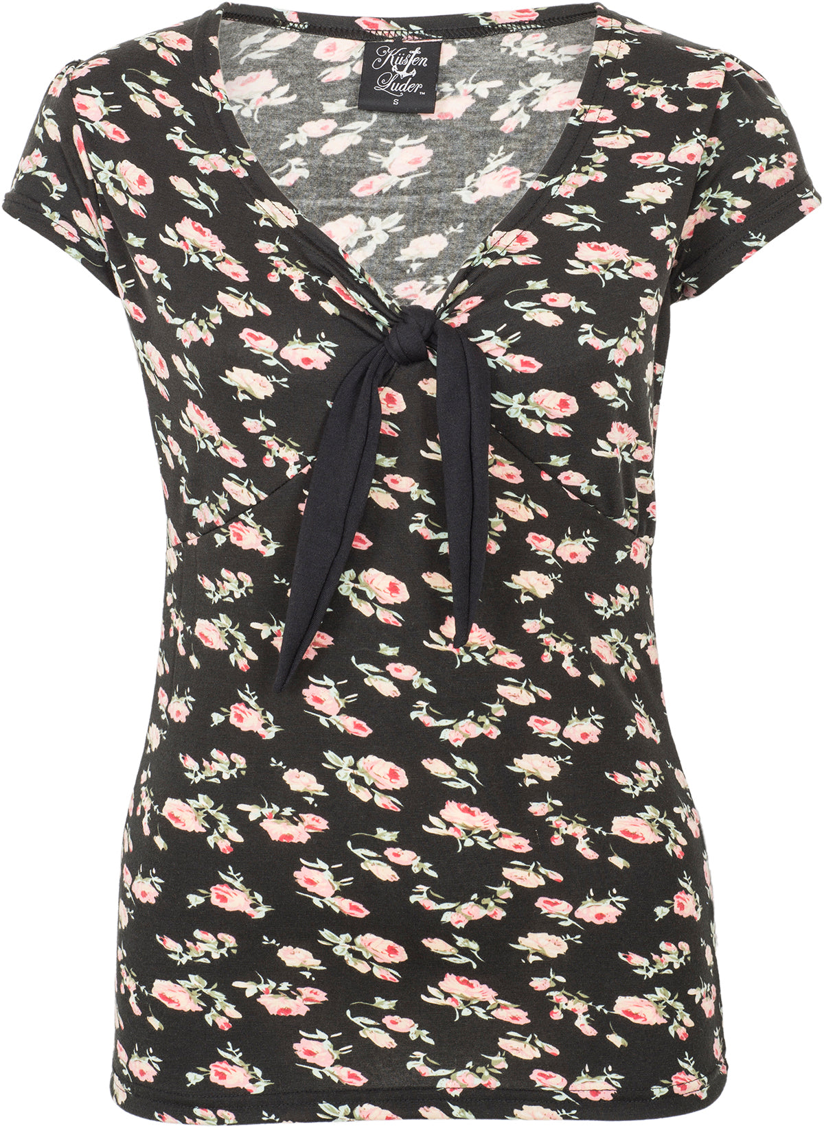 Kuestenluder_RHIXA_Vintage_BLUMEN_Floral_V-NECK_Knot_Kurzarm_SHIRT-1