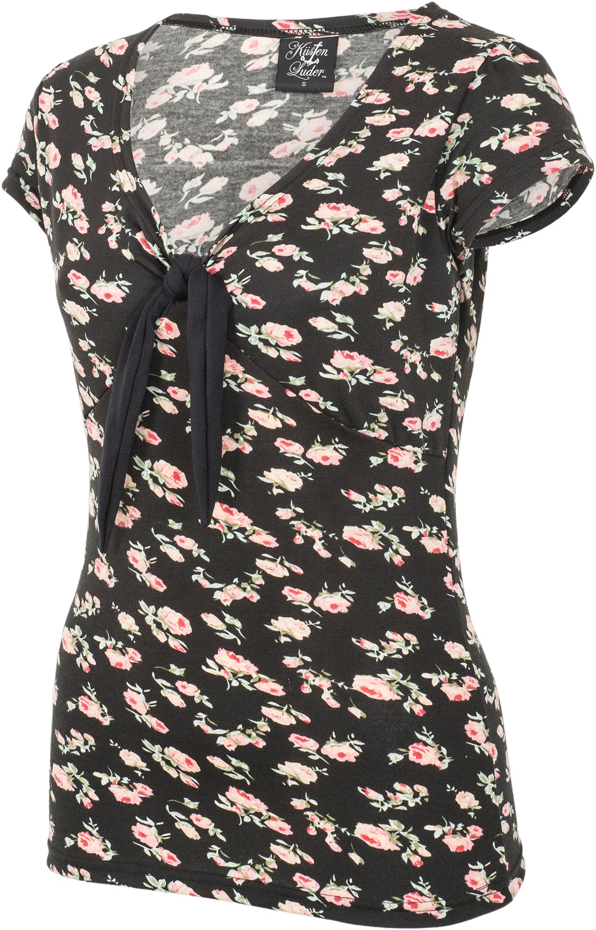 Kuestenluder_RHIXA_Vintage_BLUMEN_Floral_V-NECK_Knot_Kurzarm_SHIRT-2