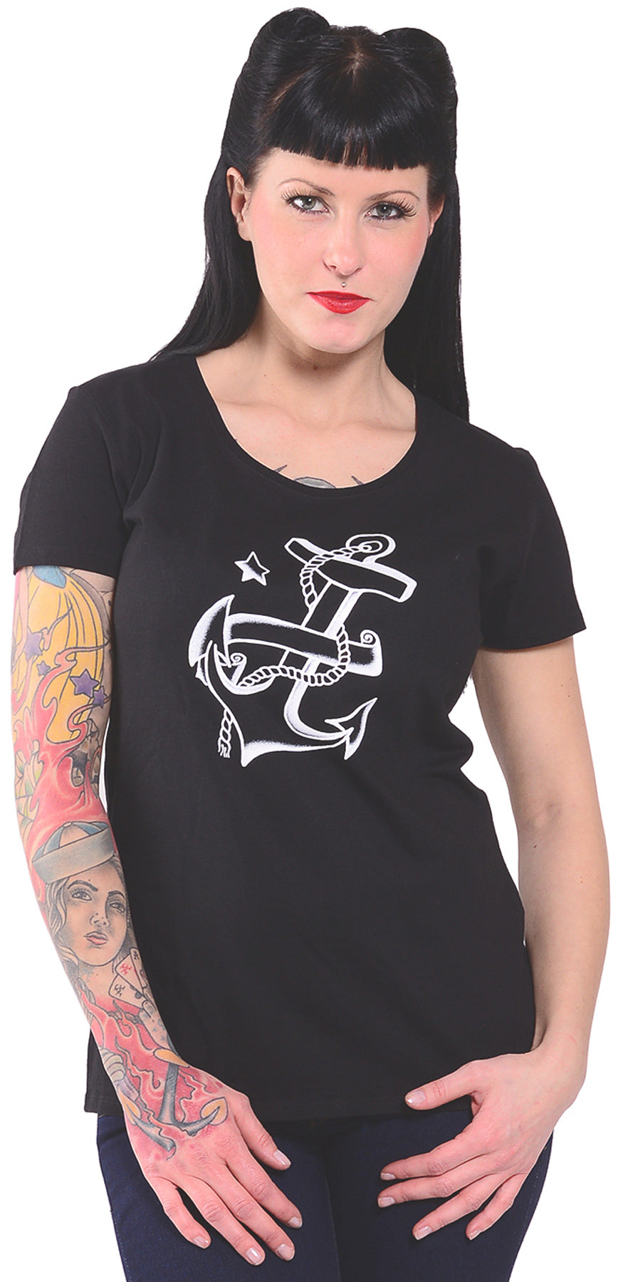 Kuestenluder_SAILOR_Anchor_Anker_Oldschool_Kurzarm_SHIRT_-_Schwarz_killer_kirsche