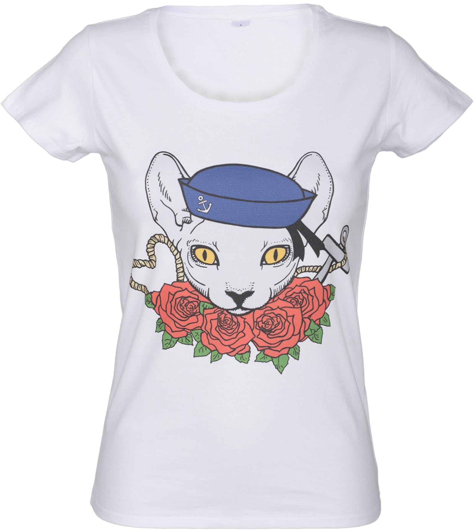 Kuestenluder_SAILOR_KITTY_CAT_Rose_Nautical_Anchor_Kurzarm_SHIRT_-_Weiss_killer_kirsche