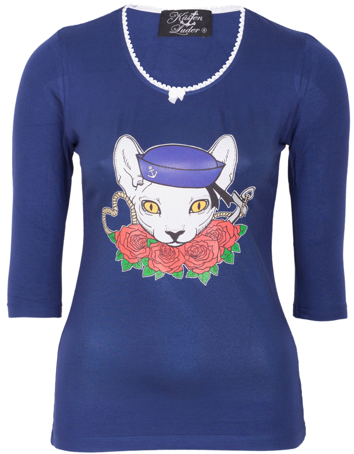 Kuestenluder_SAILOR_KITTY_Cat_Rose_Nautical_dreiviertel_Arm_SHIRT_killer_kirsche