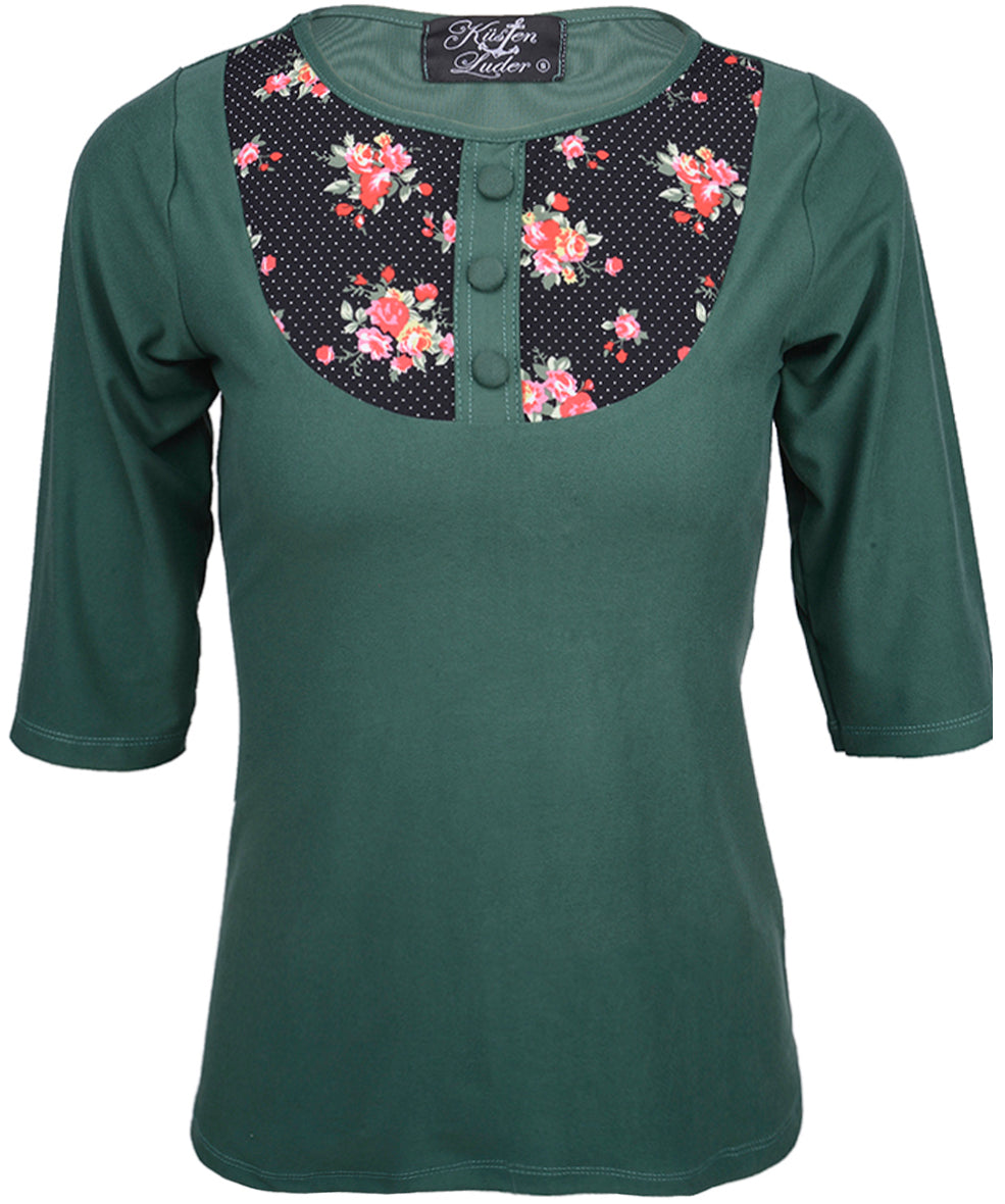 Kuestenluder_SEASON_Vintage_ROSES_Floral_Dots_50s_SHIRT_-_Green
