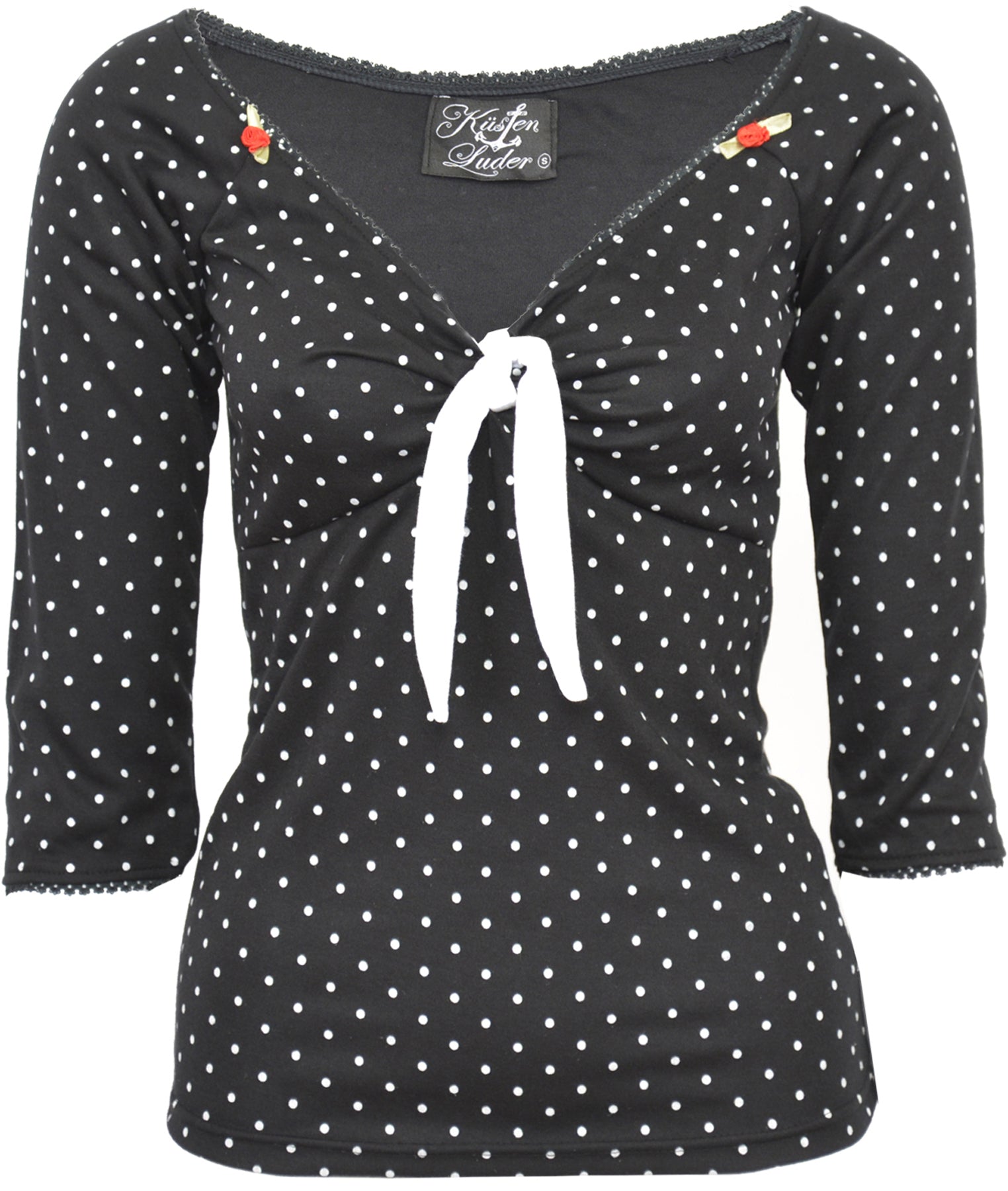 Kuestenluder_SHAREN_V-Neck_Polka_Dots_Punkte_Red_Rose_Retro_SHIRT_killer_kirscheCW6OednacrIXU