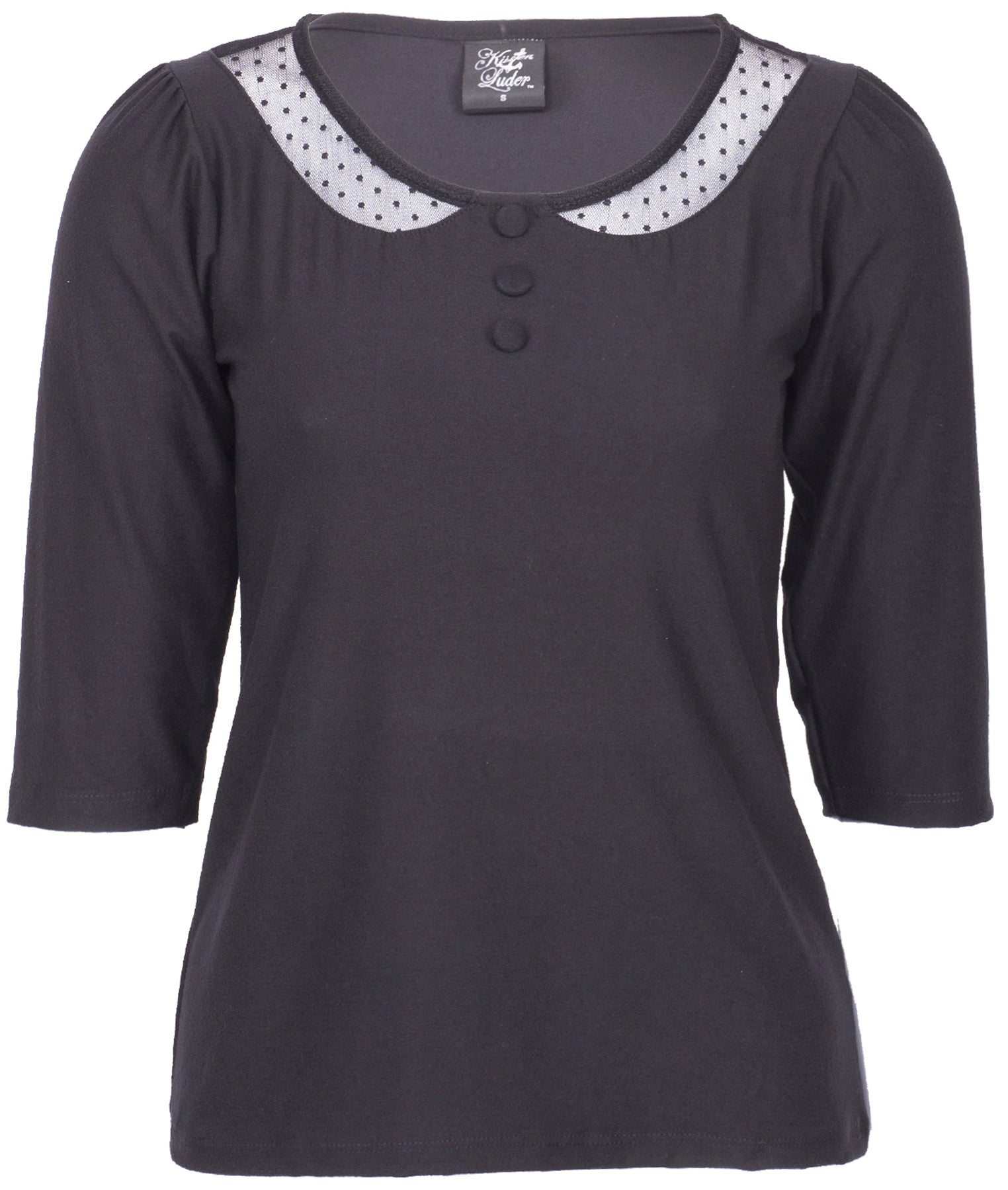 Kuestenluder_SHIELA_Vintage_Tulle_Polka_Dots_Lace_Vintage_dreiviertel_Arm_SHIRT_-_Schwarz_killer_kirsche