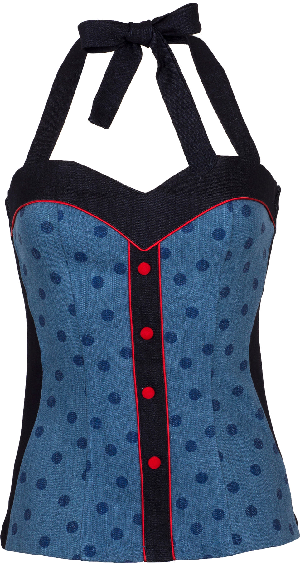 Kuestenluder_SIELVI_Vintage_PUNKTE_Denim_Dots_NECKHOLDER_TOP_killer_kirsche