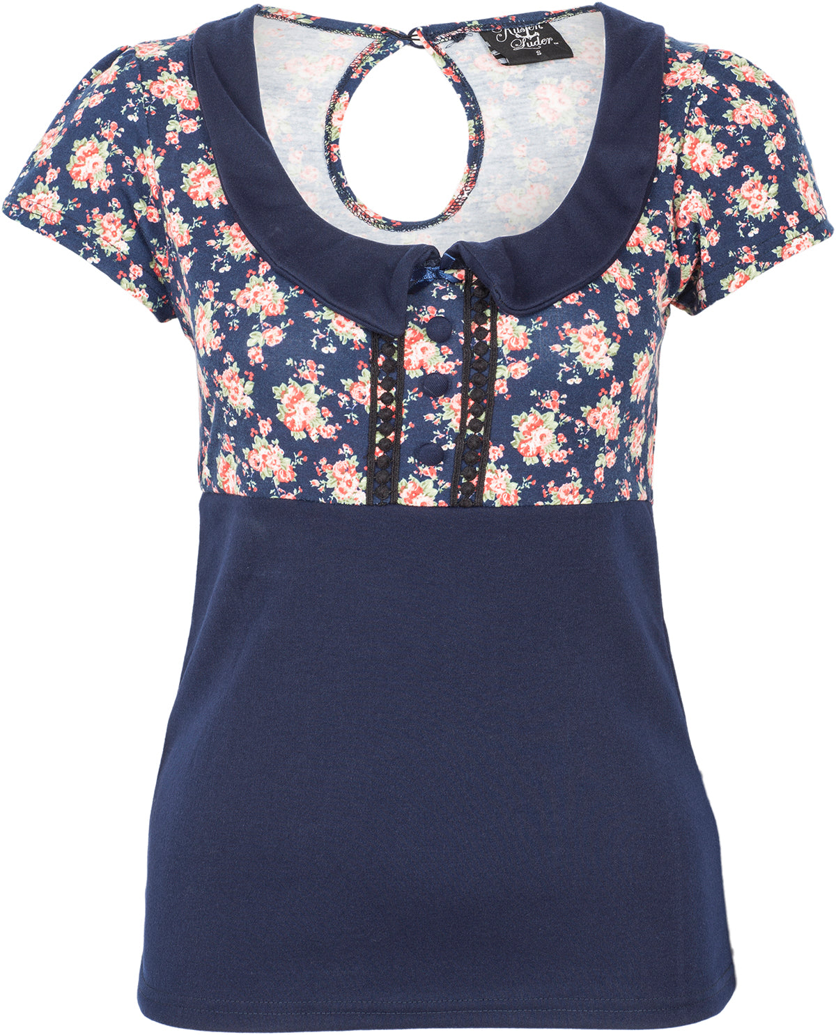 Kuestenluder_SINIJA_Vintage_Floral_ROSEN_Kragen_Kurzarm_SHIRT_Navy-1