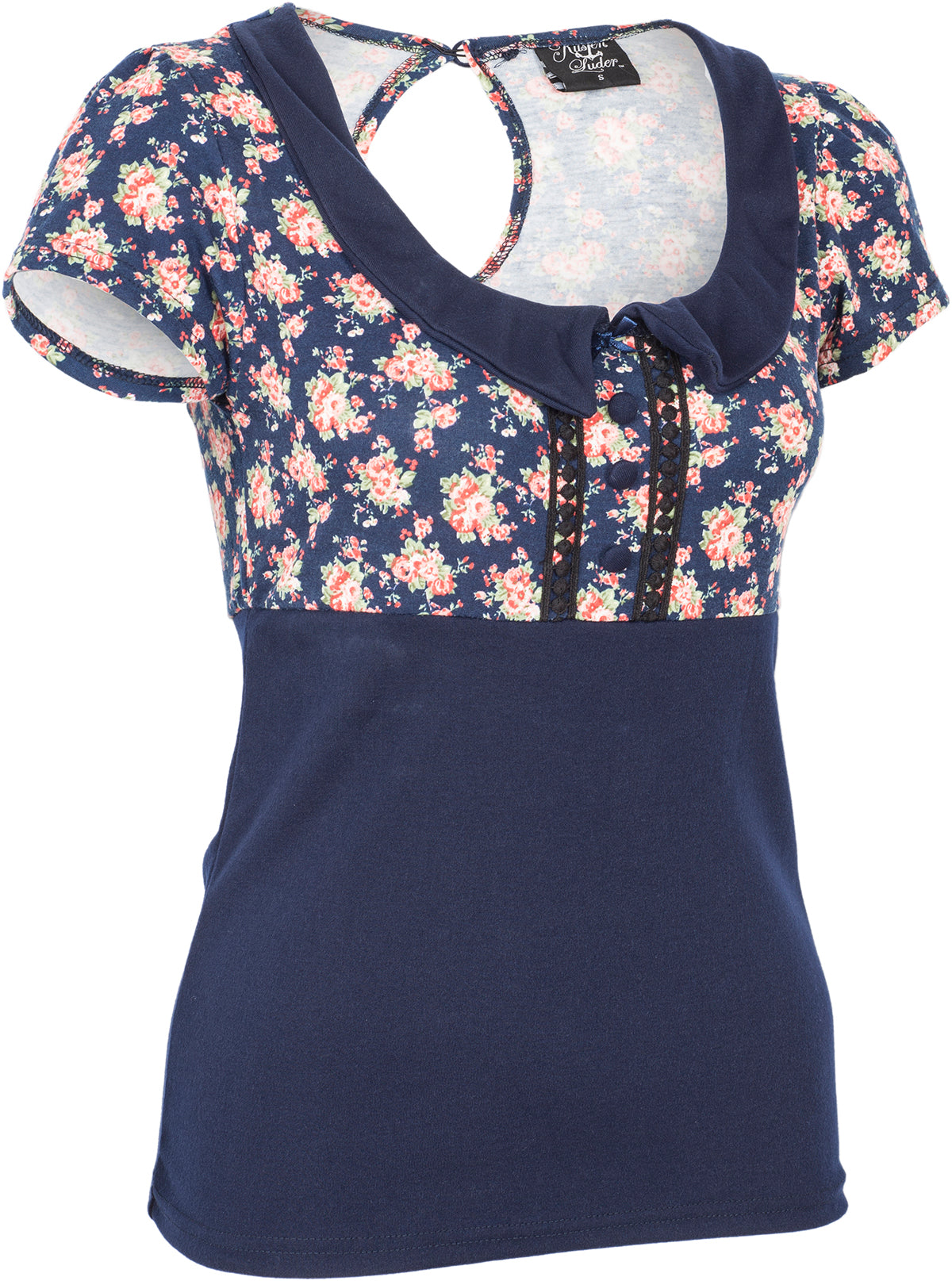 Kuestenluder_SINIJA_Vintage_Floral_ROSEN_Kragen_Kurzarm_SHIRT_Navy-2