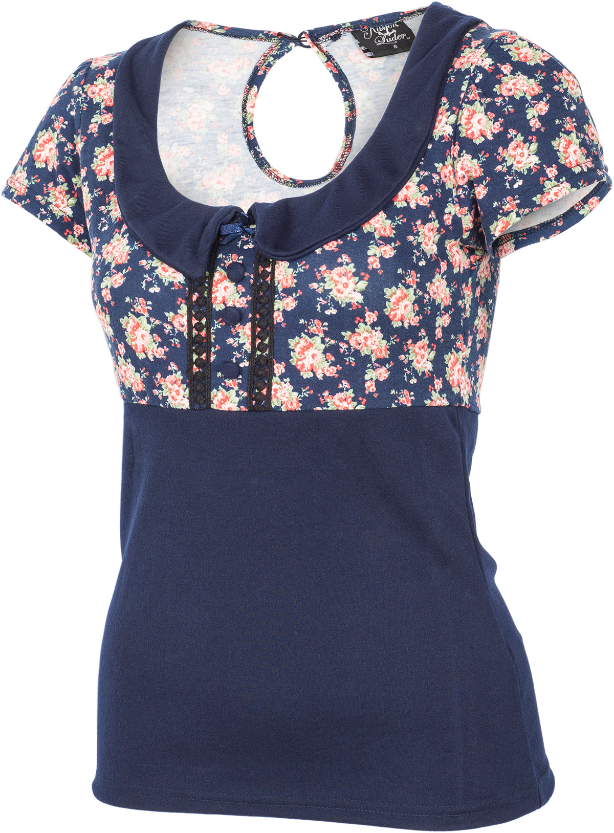 Kuestenluder_SINIJA_Vintage_Floral_ROSEN_Kragen_Kurzarm_SHIRT_Navy-3