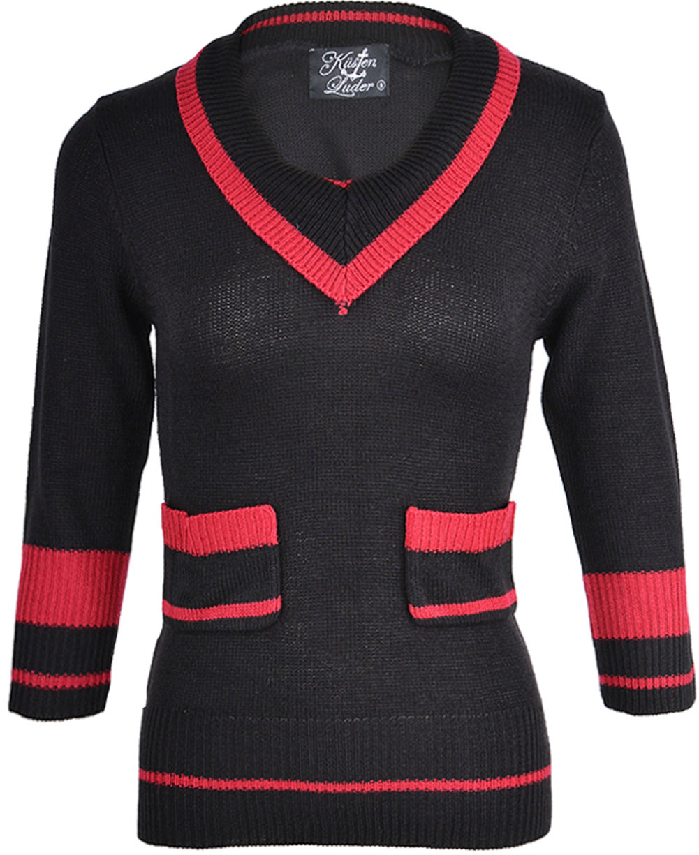 Kuestenluder_SOFIA_Retro_V-NECK_50s_Sailor_Pin_Up_PULLOVER_-_Schwarz