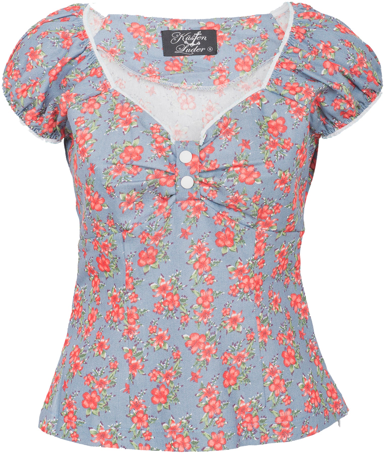 Kuestenluder_SONIA_Pin_Up_Sweetheart_HIBISCUS_Denim_Oberteil_BLUSE_killer_kirsche