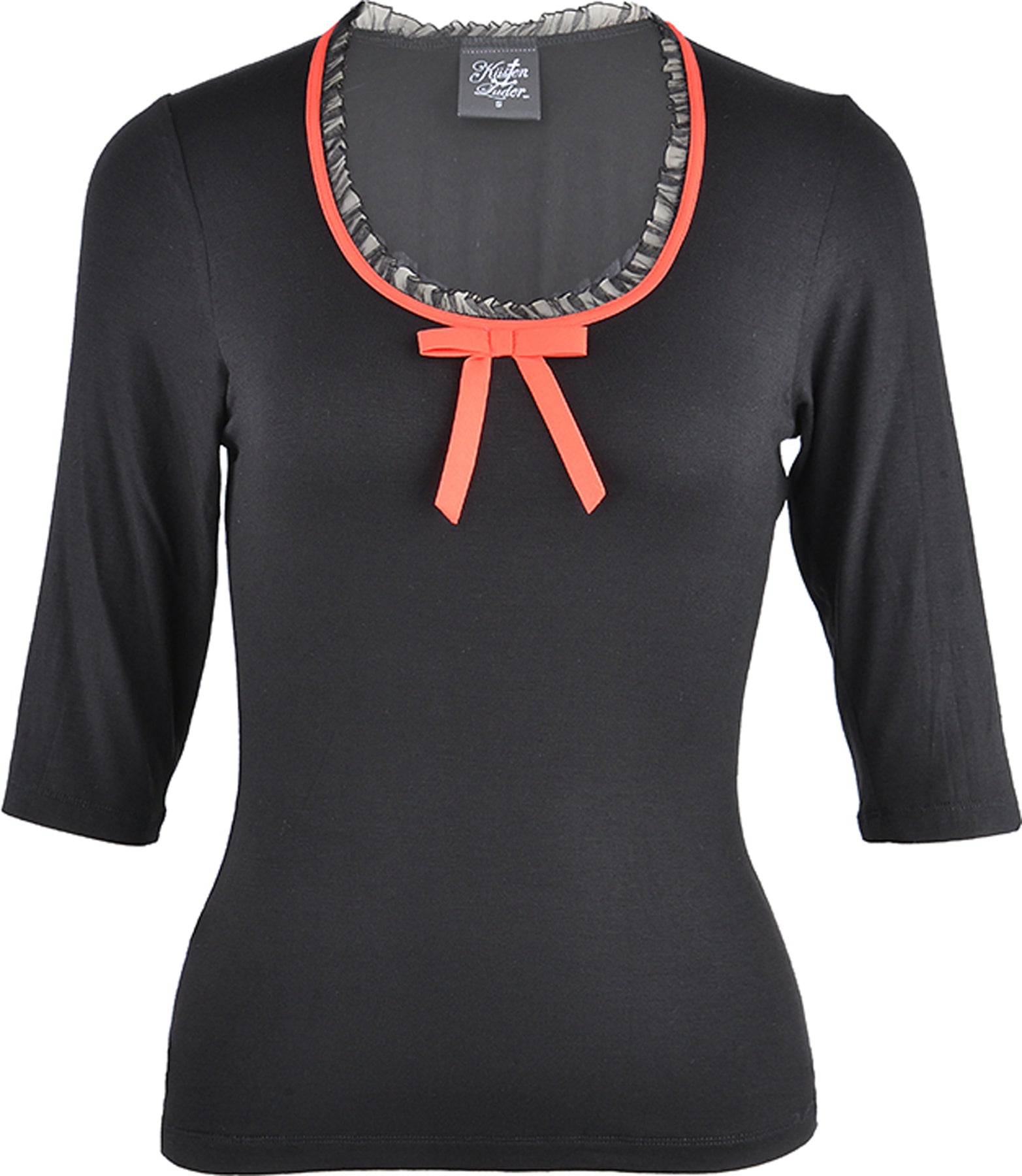 Kuestenluder_SONJA_Vintage_RED_BOW_Ruffle_Pin_Up_dreiviertel_Arm_SHIRT_killer_kirsche