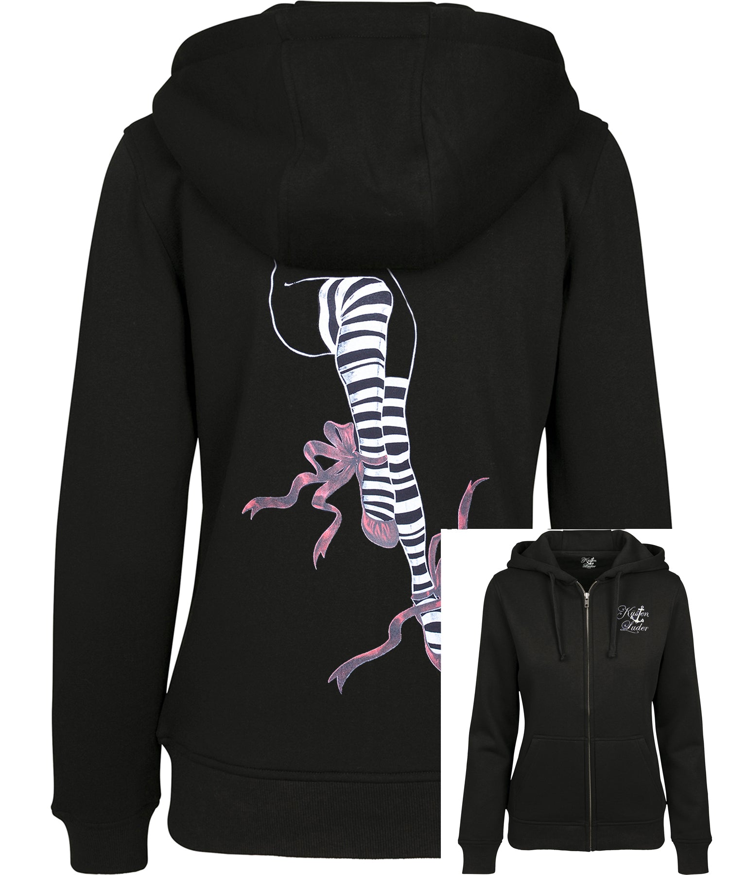 Kuestenluder_STRIPED_LEGS_Hooded_Zip_Sweat_JACKE_-_Schwarz_hauptbild