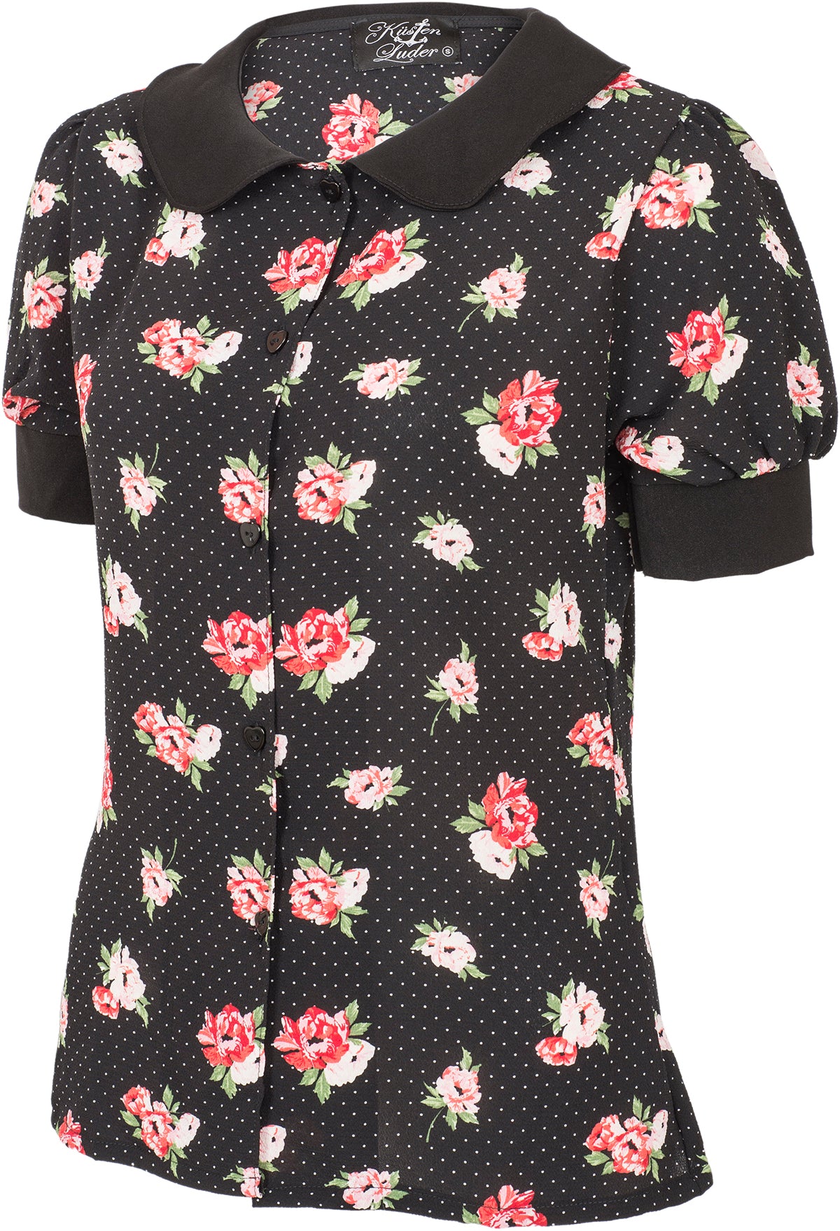 Kuestenluder_SUNAJ_Vintage_POLKA_DOT_Rosen_Kurzarm_BLUSE_Oberteil-3