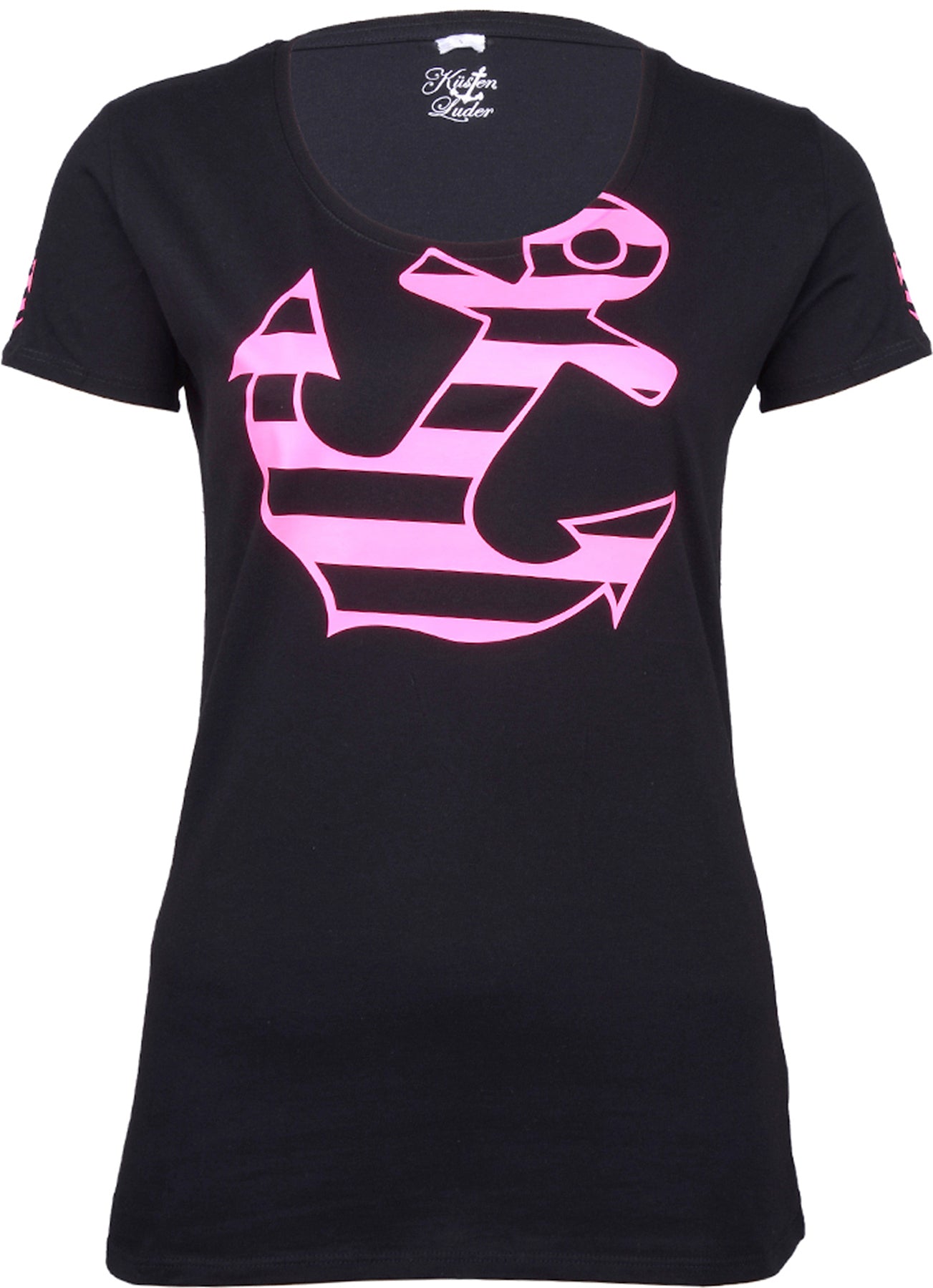 Kuestenluder_Striped_ANCHOR_Anker_SHIRT_-_Schwarz_Neonpink_killer_kirsche