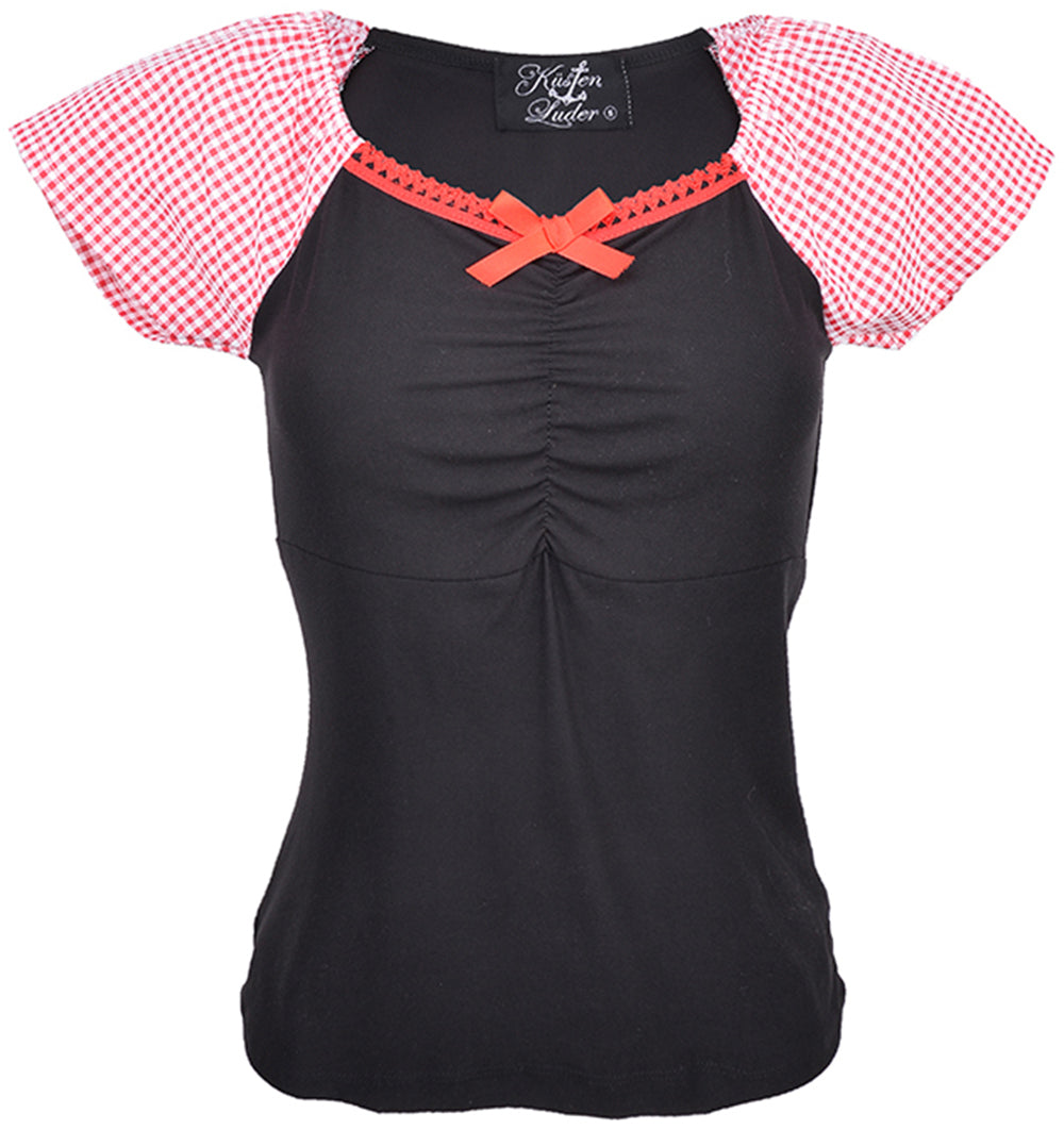 Kuestenluder_TAMARA_Pepita_50s_BOW_Kurzarm_Shirt_-_RotX984SohBBejwq