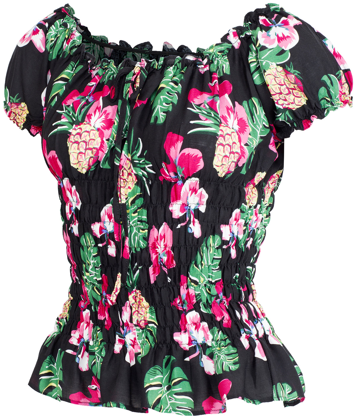 Kuestenluder_THAO_Ananas_HIBISKUS_Palm_Leaf_RUFFLE_Bluse_Schwarz-2y3HuWGbfhgieG