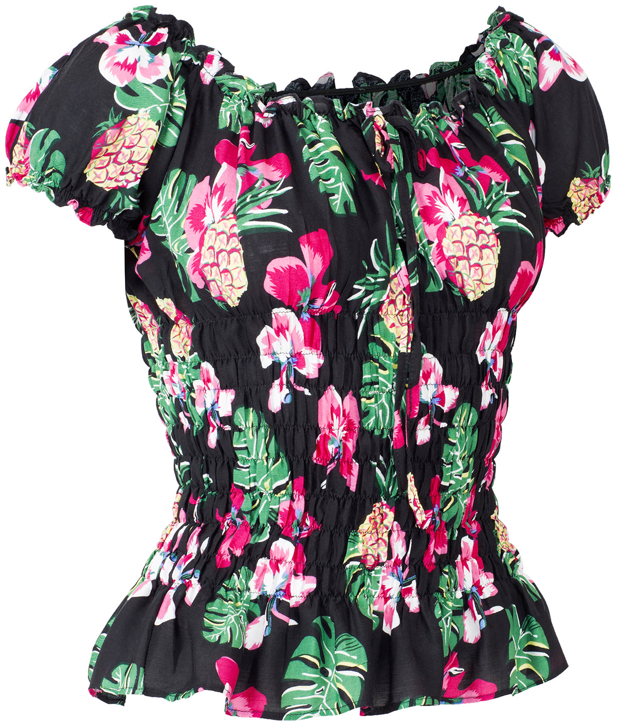 Kuestenluder_THAO_Ananas_HIBISKUS_Palm_Leaf_RUFFLE_Bluse_Schwarz-3ZY5Fpt961Vlmd