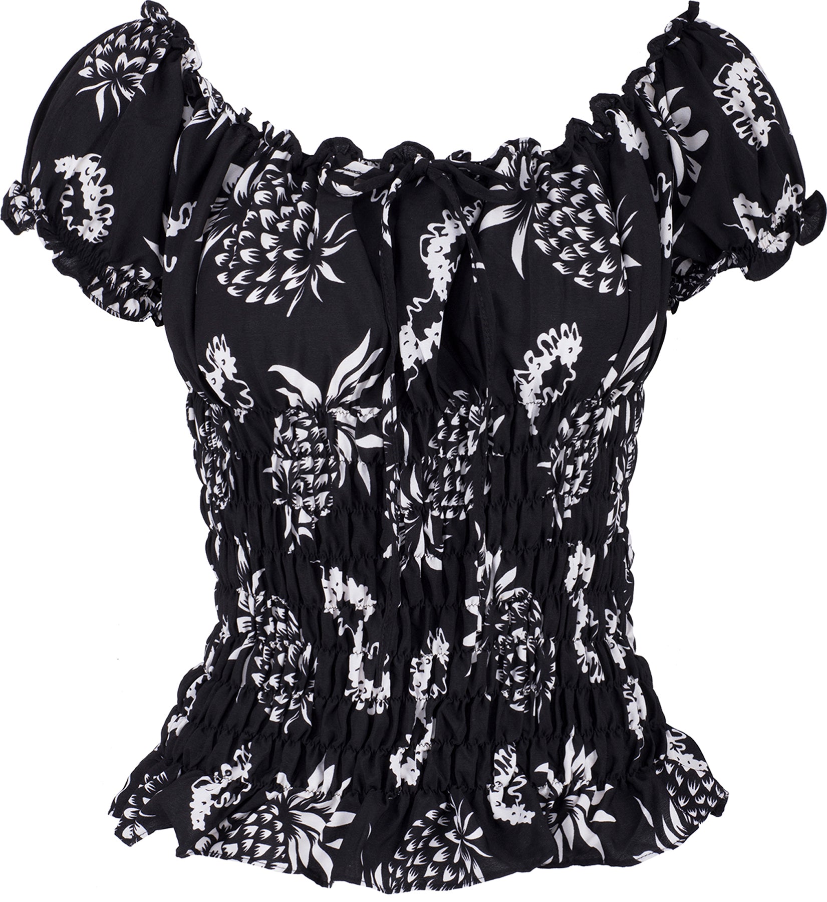 Kuestenluder_THAO_Pineapple_ANANAS_Vintage_RUFFLE_Bluse_Oberteil_Schwarz_killer_kirsche