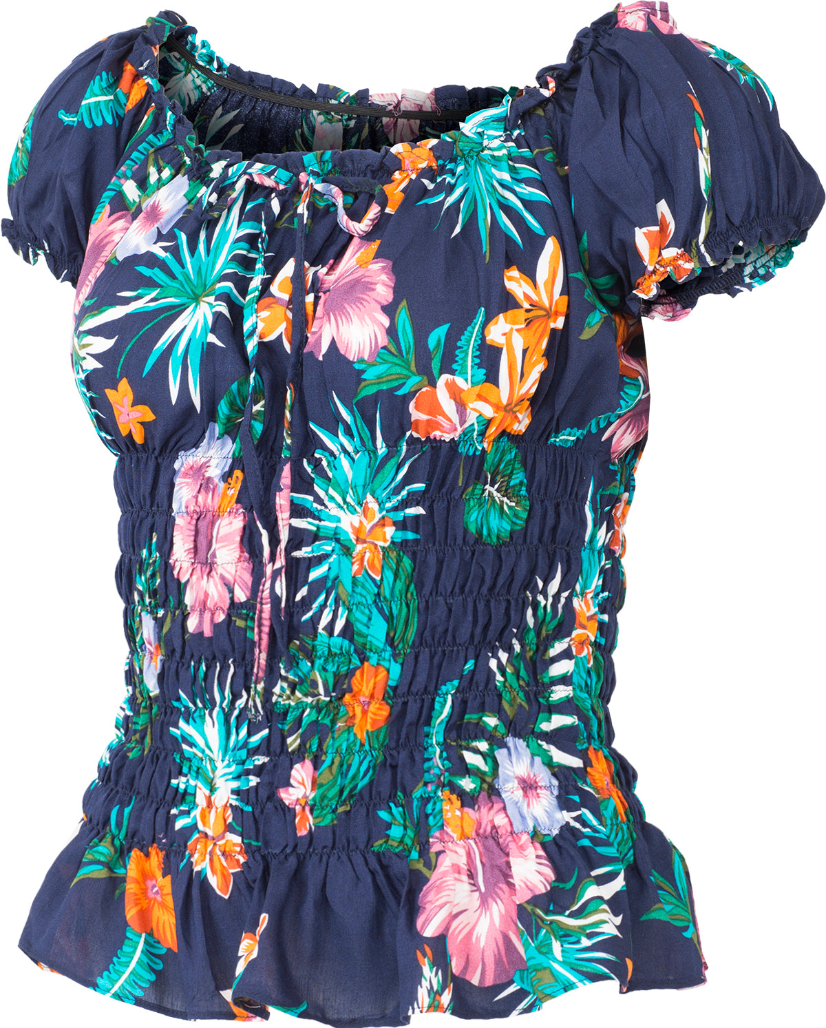Kuestenluder_THAO_Tropical_HIBISCUS_FLOWER_Palm_Leaf_RUFFLE_Bluse-2