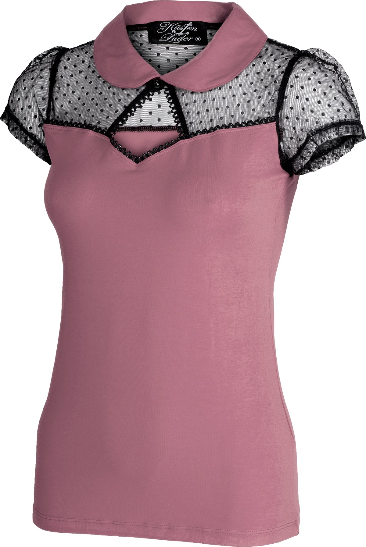 Kuestenluder_THELA_Polka_Dot_LACE_Mesh_Bubikragen_Kurzarm_SHIRT_Altrosa-2
