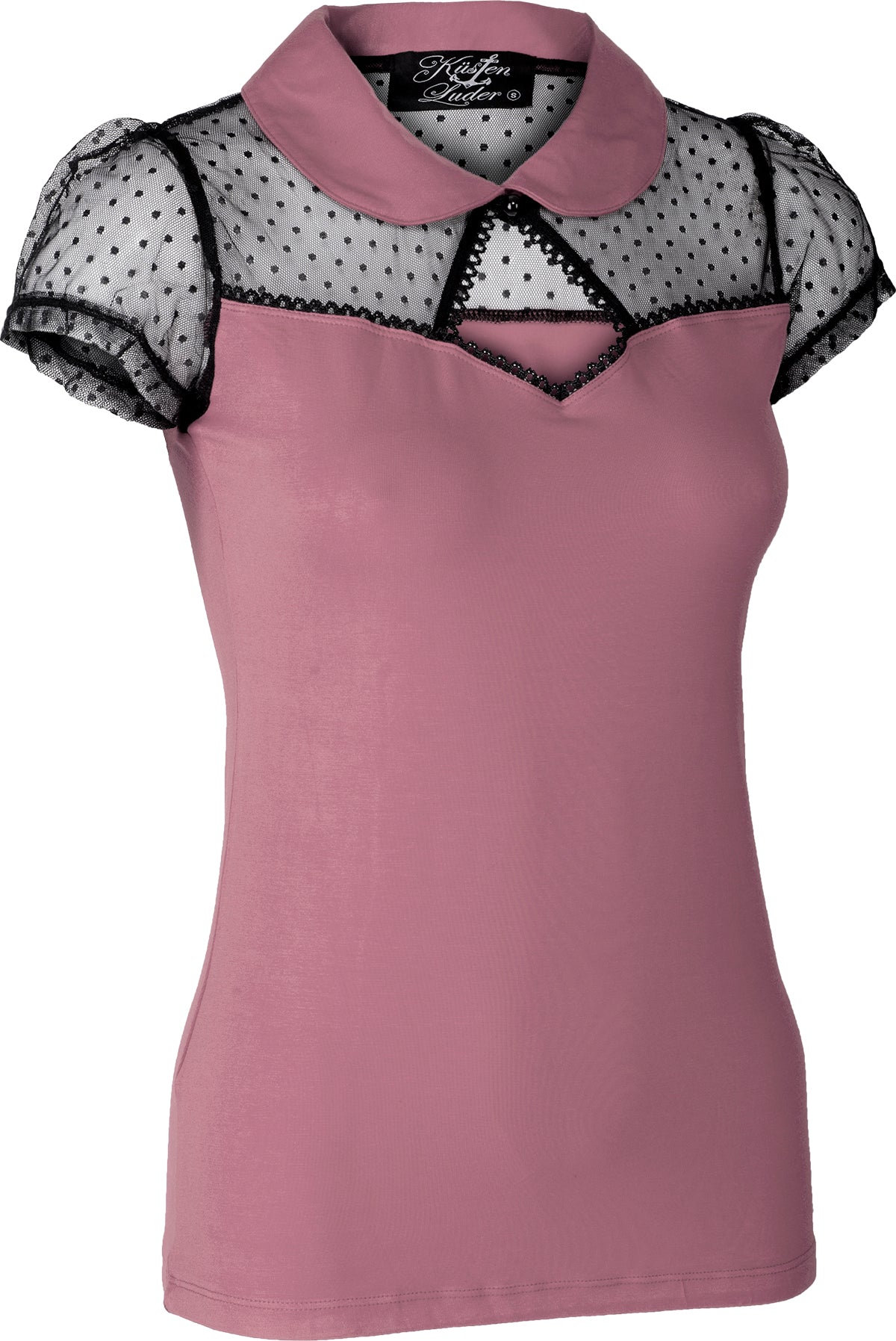 Kuestenluder_THELA_Polka_Dot_LACE_Mesh_Bubikragen_Kurzarm_SHIRT_Altrosa-3