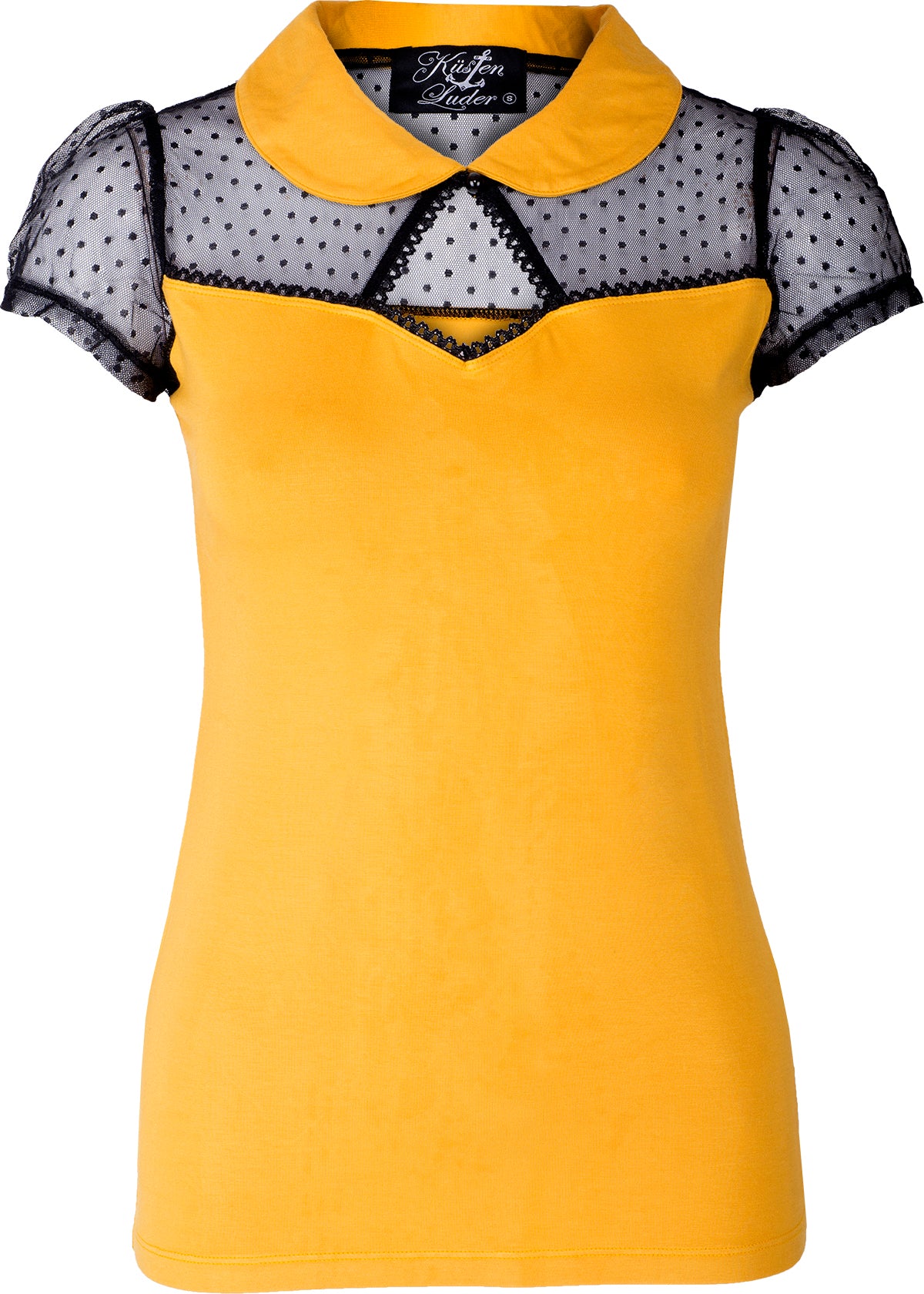 Kuestenluder_THELA_Polka_Dot_LACE_Mesh_Bubikragen_Kurzarm_SHIRT_Gelb-1xdZqGj6K4U301