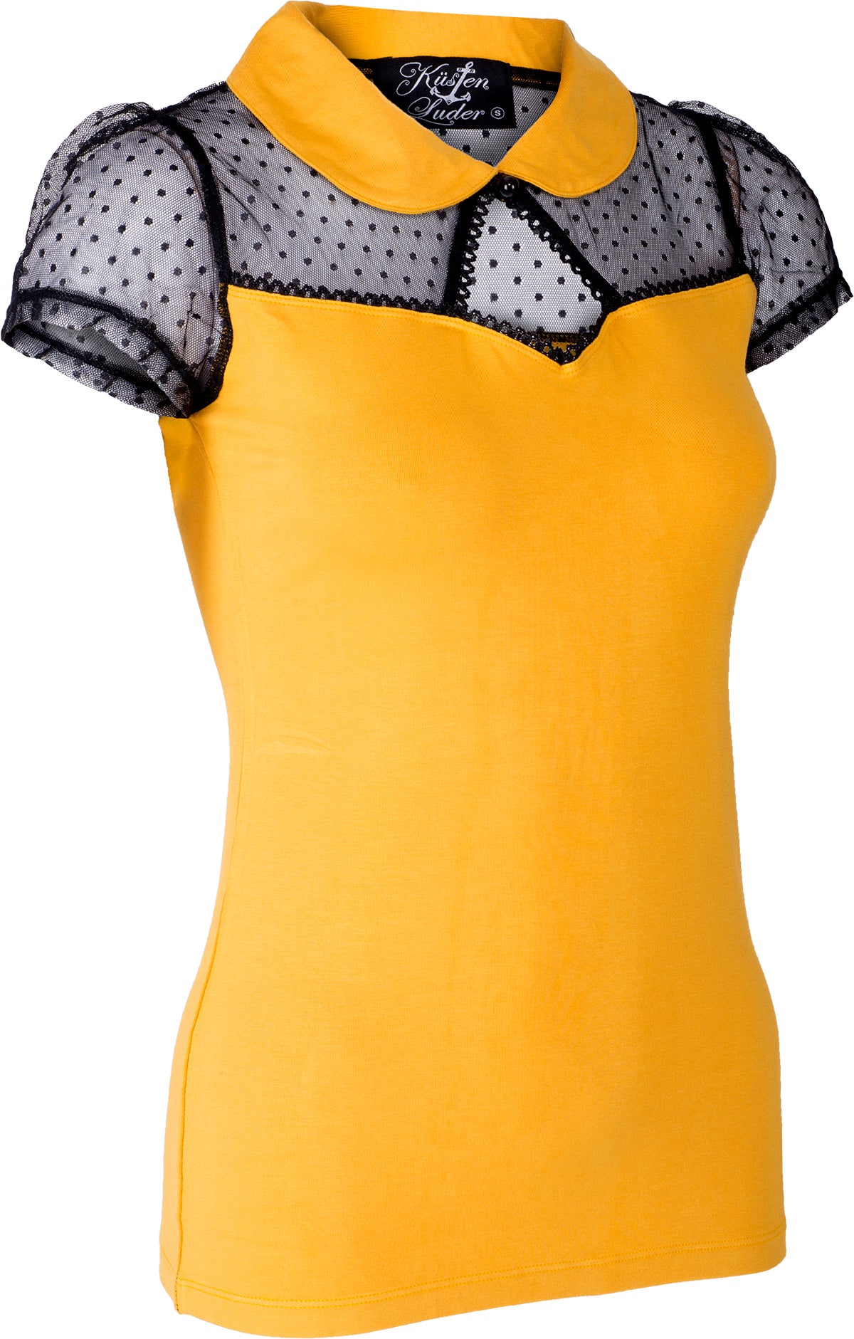 Kuestenluder_THELA_Polka_Dot_LACE_Mesh_Bubikragen_Kurzarm_SHIRT_Gelb-3zqj7r4GLSR4VN