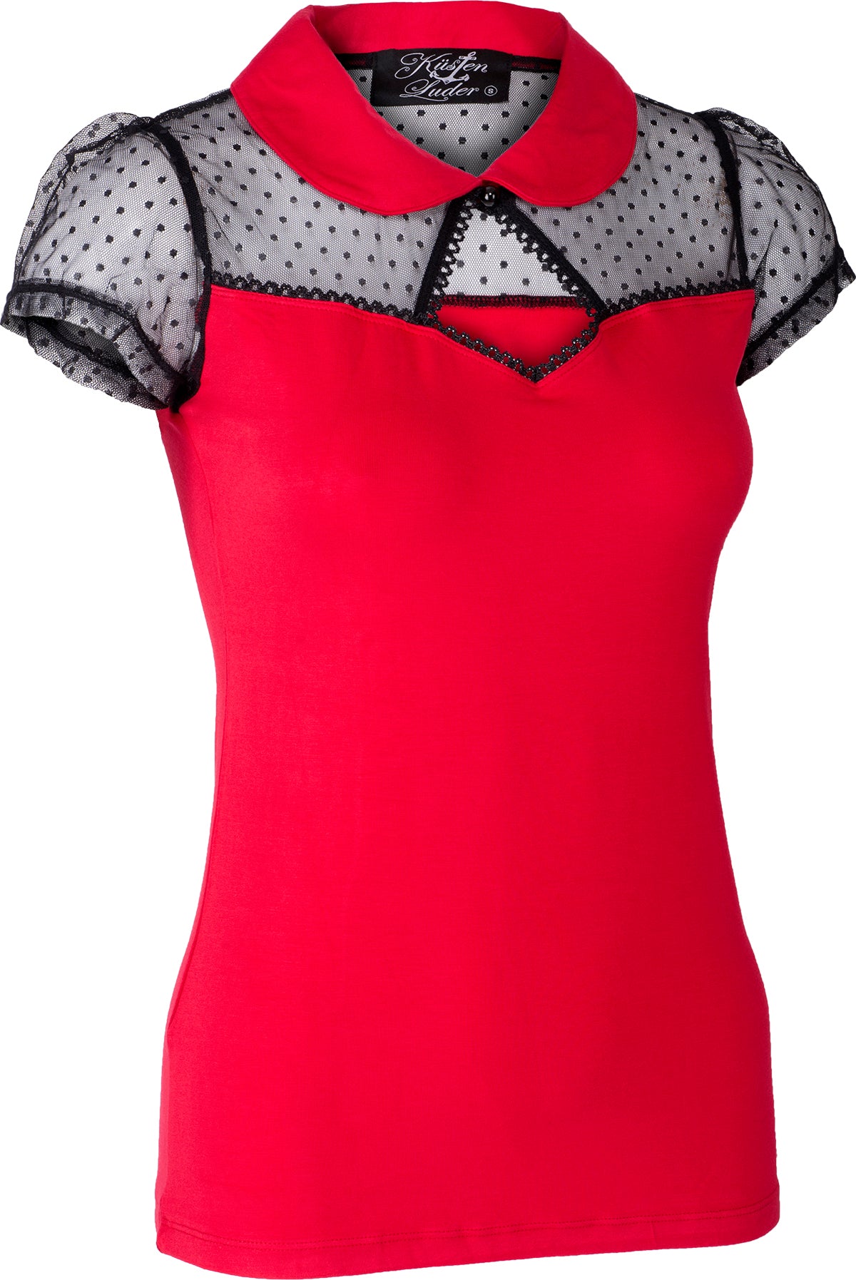 Kuestenluder_THELA_Polka_Dot_LACE_Mesh_Bubikragen_Kurzarm_SHIRT_Rot-3