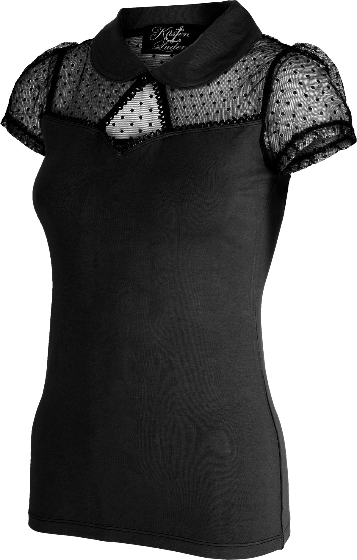 Kuestenluder_THELA_Polka_Dot_LACE_Mesh_Bubikragen_Kurzarm_SHIRT_Schwarz-2OgqFmD1hWv0Cn