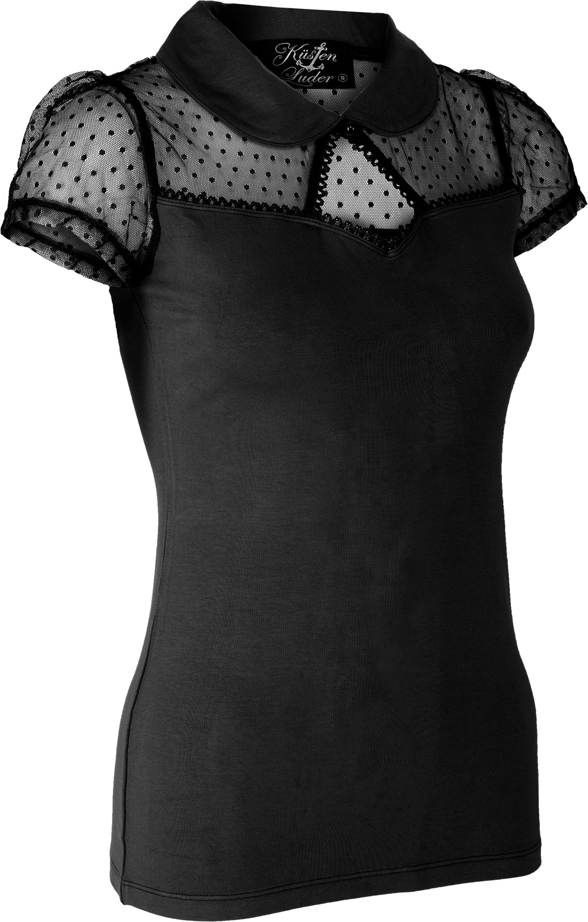 Kuestenluder_THELA_Polka_Dot_LACE_Mesh_Bubikragen_Kurzarm_SHIRT_Schwarz-3ud2fuveztEbgM
