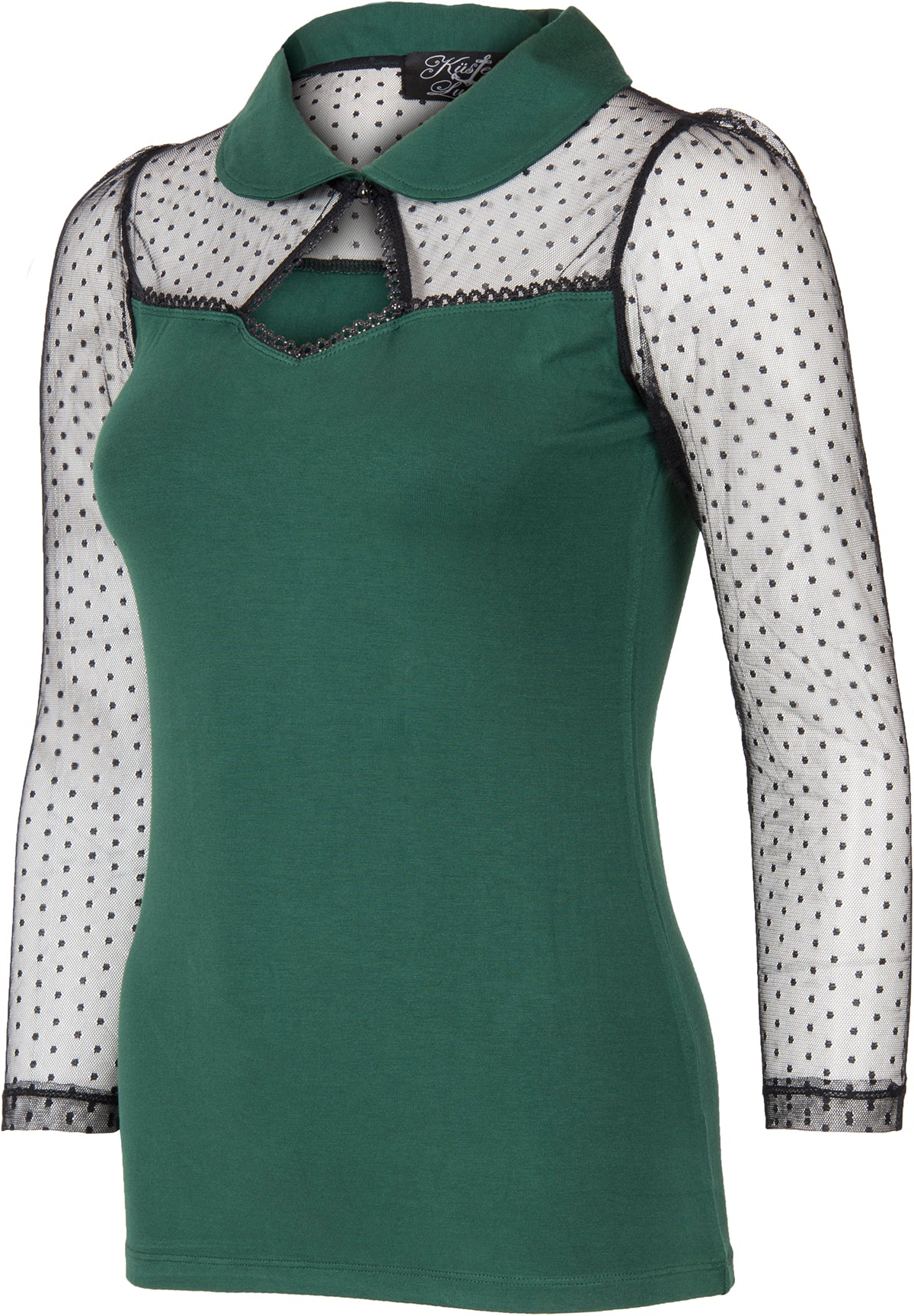 Kuestenluder_THELA_Polka_Dot_LACE_Mesh_Bubikragen_SHIRT_Oberteil_Gruen-2HYZ8TetfZ6JXS