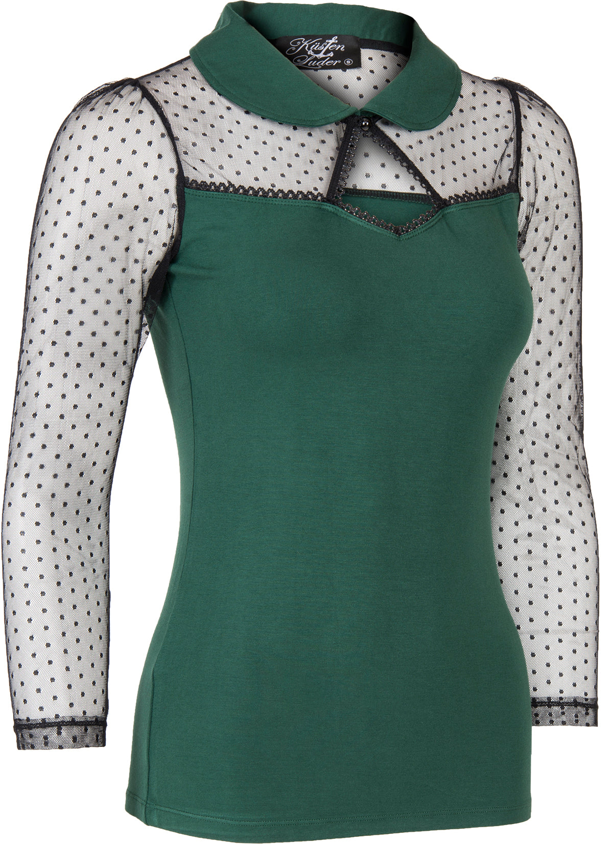 Kuestenluder_THELA_Polka_Dot_LACE_Mesh_Bubikragen_SHIRT_Oberteil_Gruen-3VPqpbjE4uWeSp